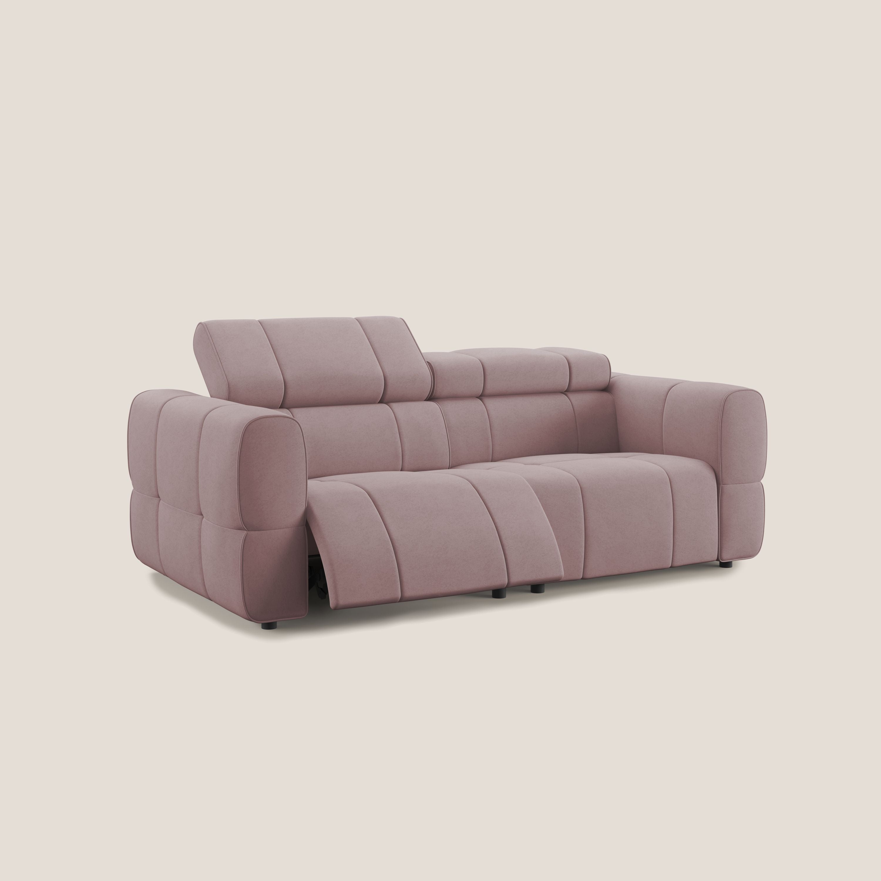 Giotto Divano modulare con opzione relax elettrico in microfibra effetto velluto impermeabile T09 rosa - divani.store