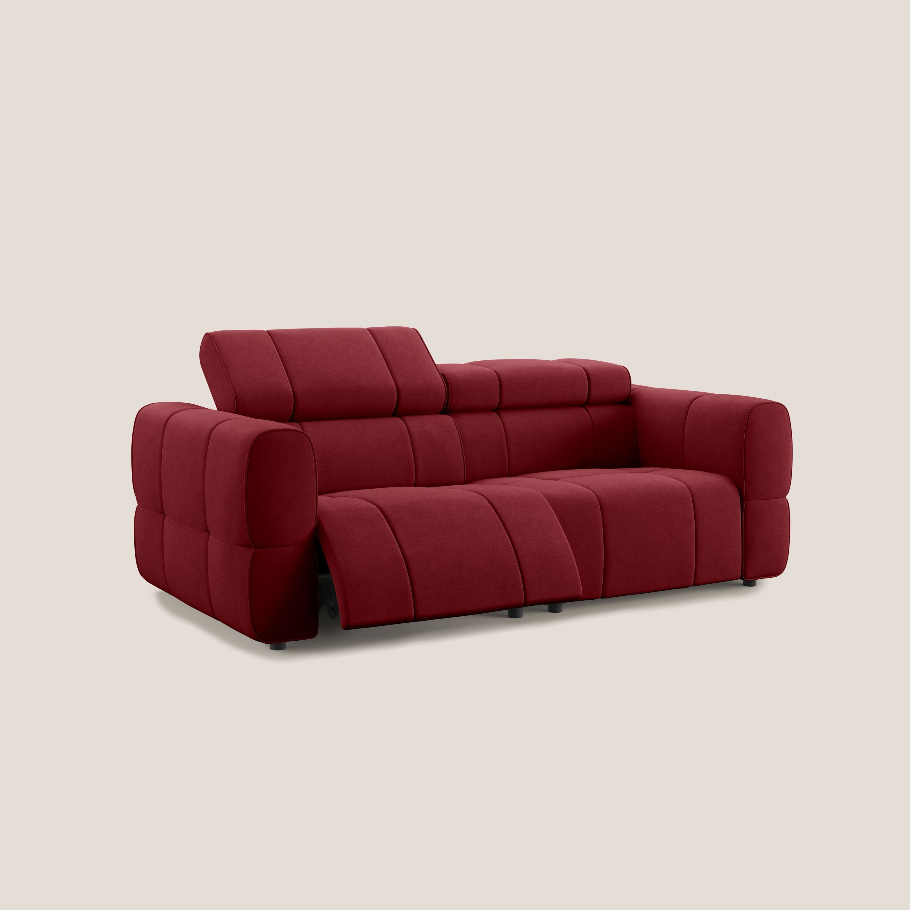 Giotto Divano modulare con opzione relax elettrico in microfibra effetto velluto impermeabile T09 rosso - divani.store