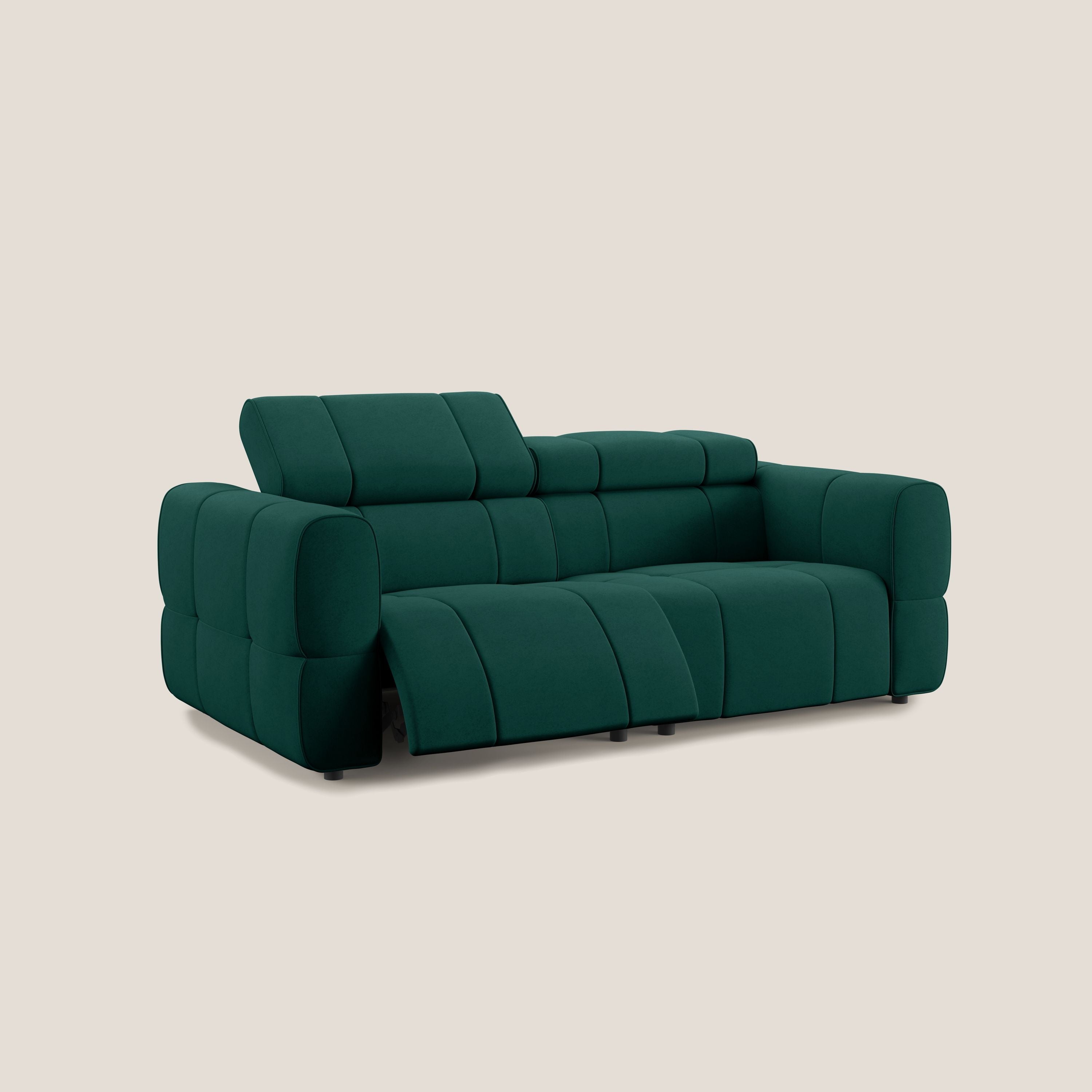 Giotto Divano modulare con opzione relax elettrico in microfibra effetto velluto impermeabile T09 verde - divani.store