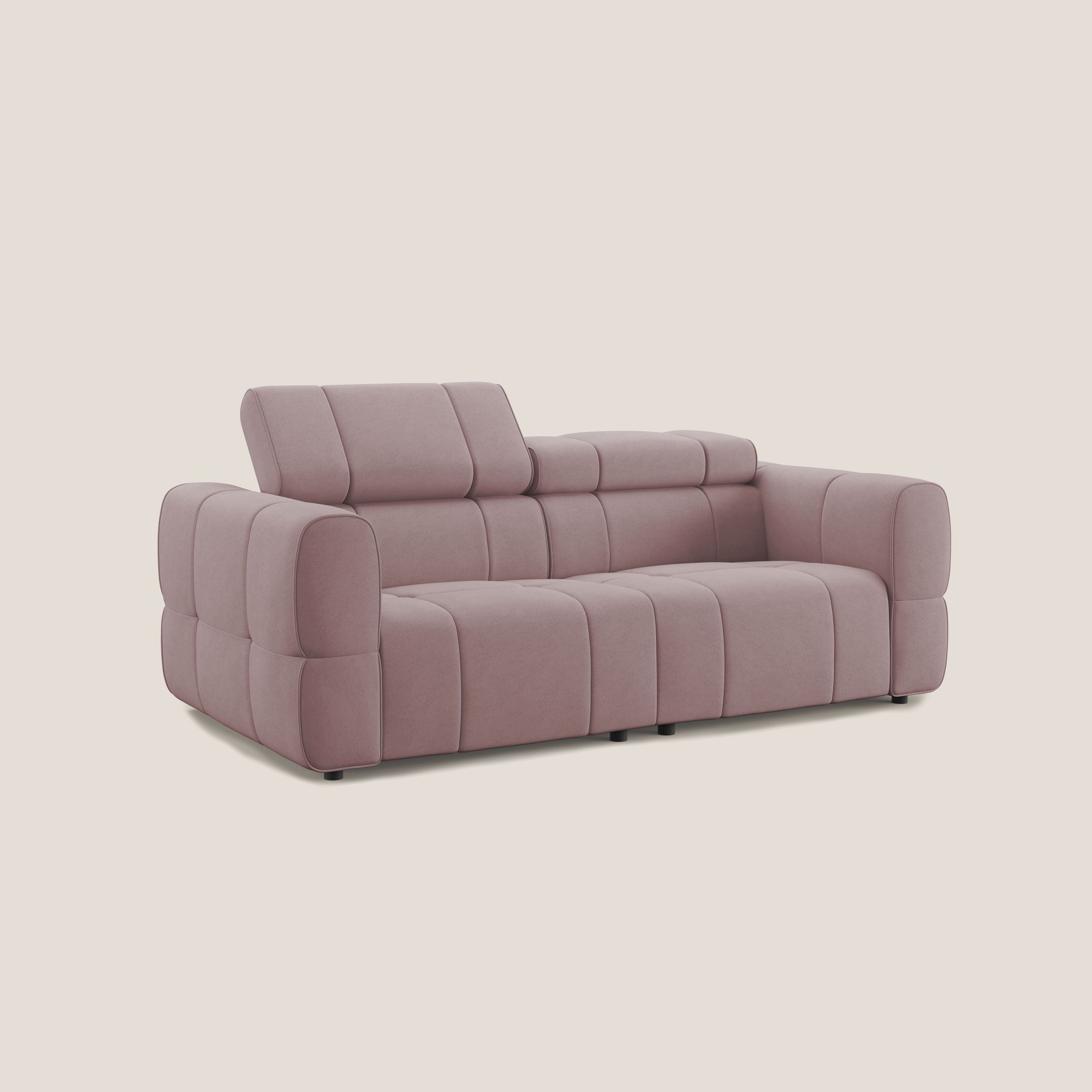 Giotto Divano modulare con opzione relax elettrico in microfibra effetto velluto impermeabile T09 rosa - divani.store