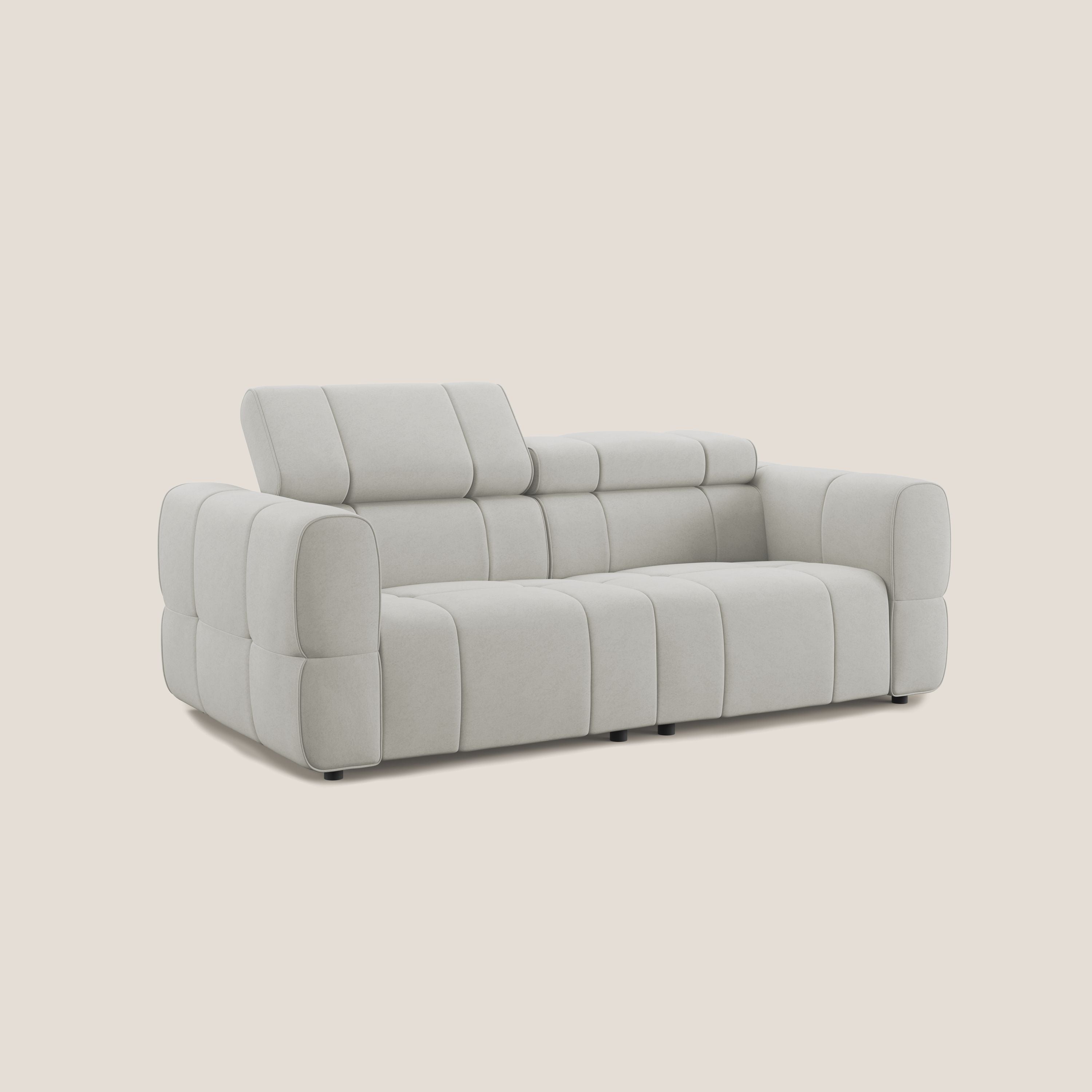 Giotto Divano modulare con opzione relax elettrico in microfibra effetto velluto impermeabile T09 panna - divani.store