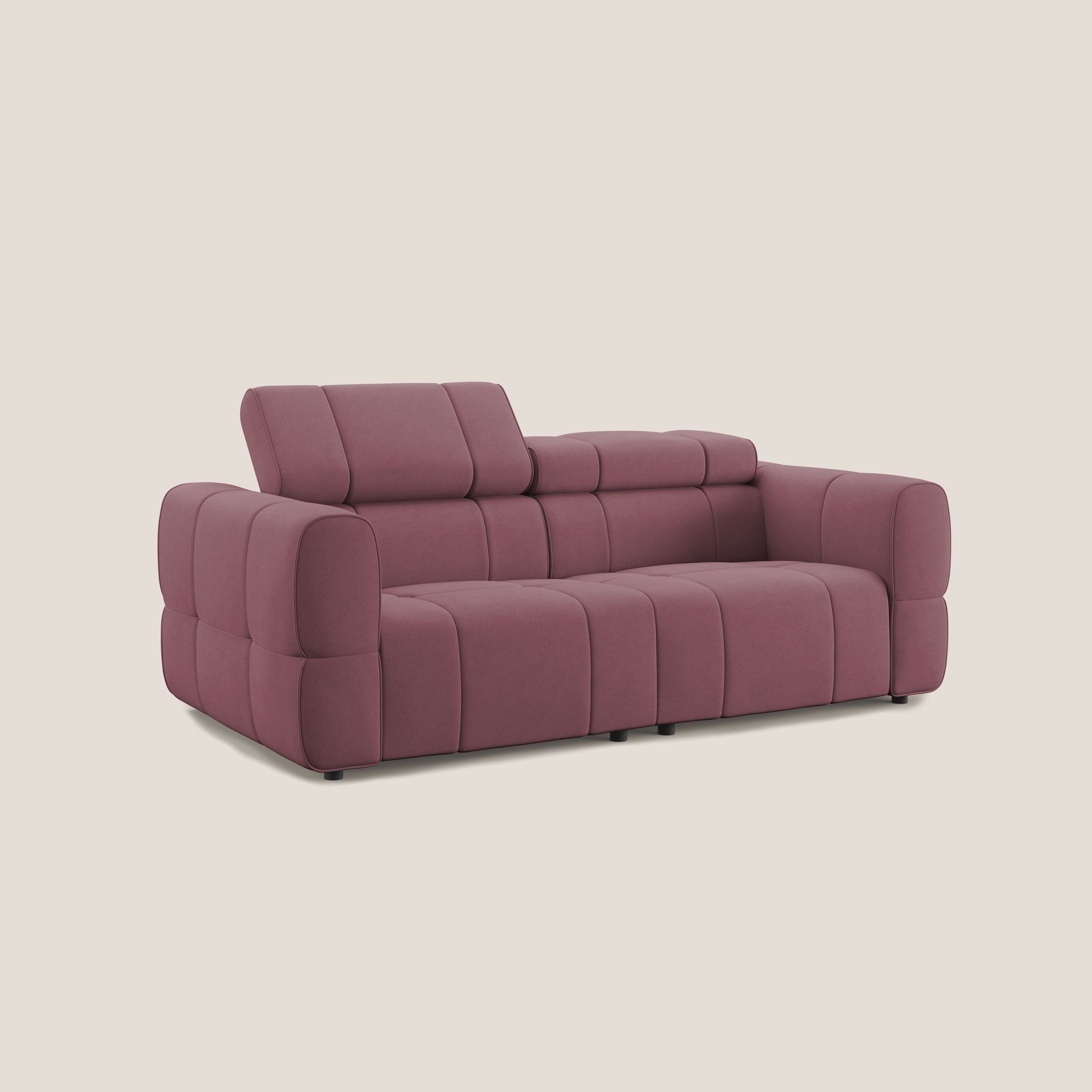 Giotto Divano modulare con opzione relax elettrico in microfibra effetto velluto impermeabile T09 salmone - divani.store