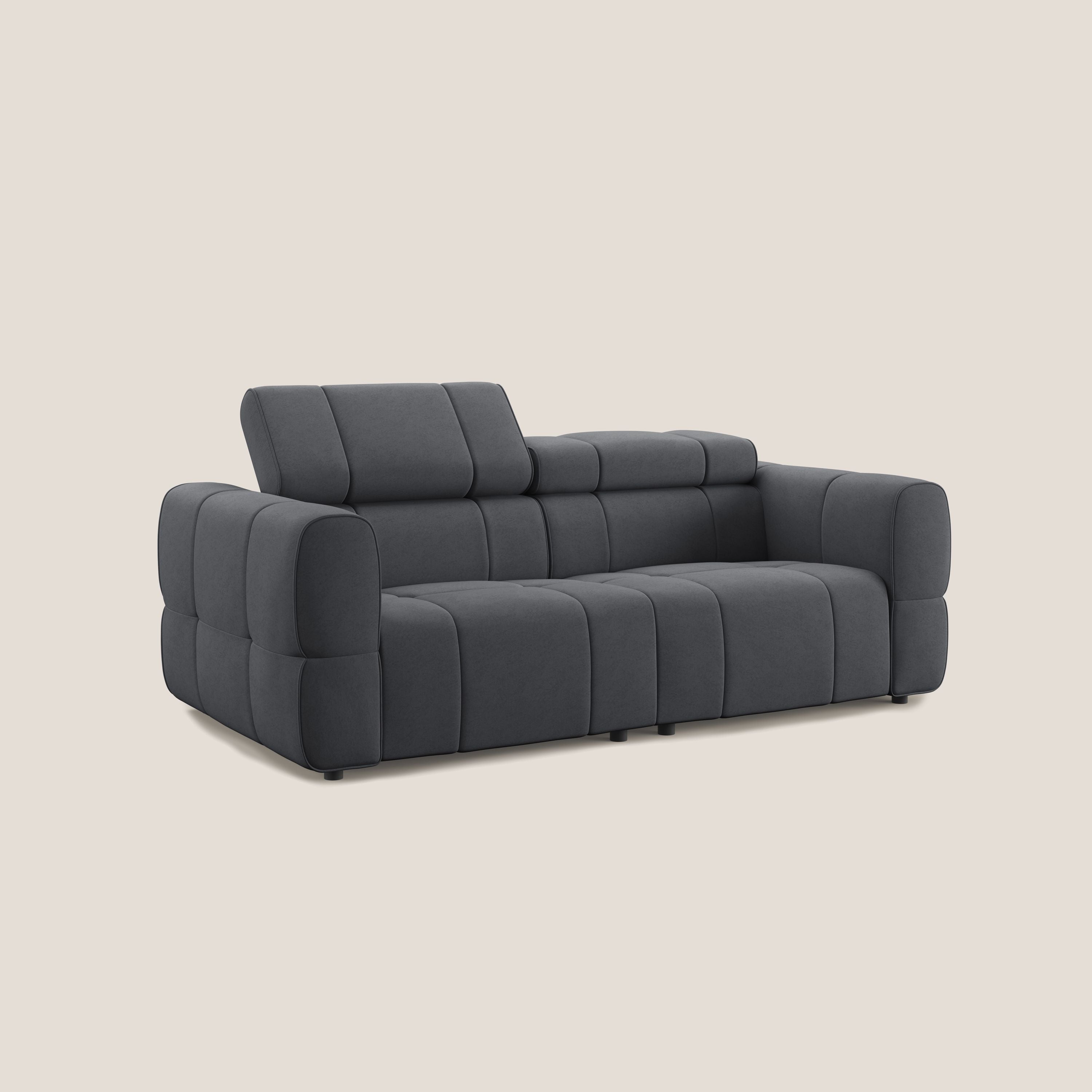 Giotto Divano modulare con opzione relax elettrico in microfibra effetto velluto impermeabile T09 grigio - divani.store