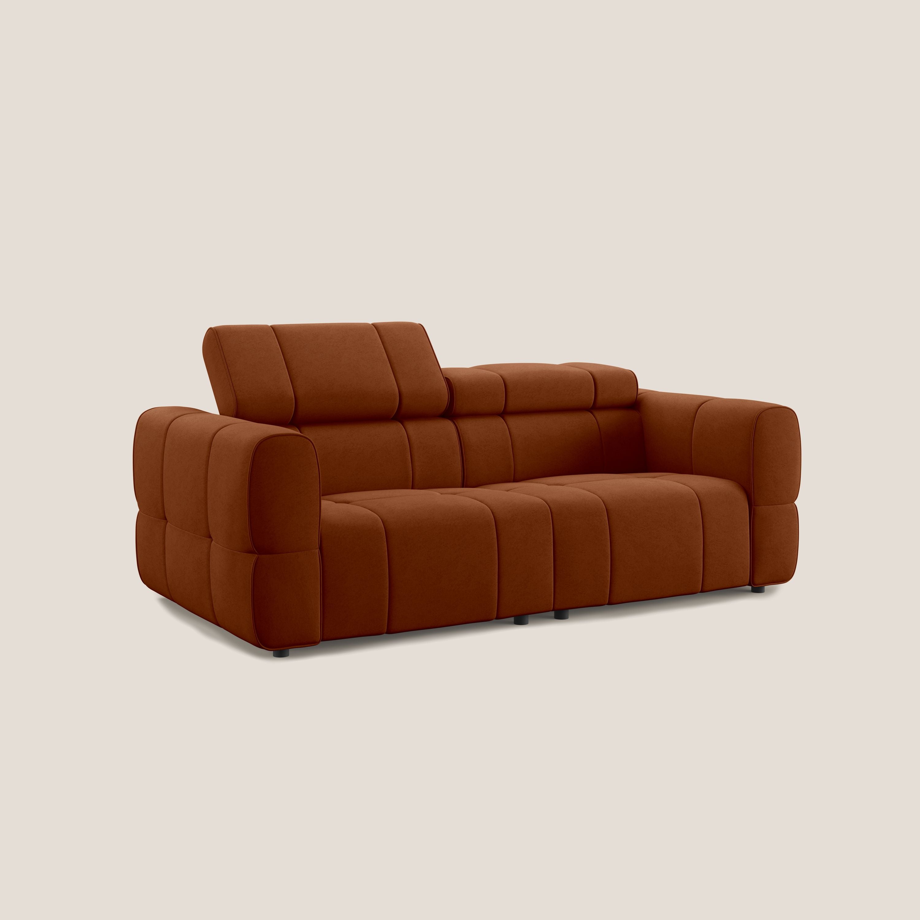 Giotto Divano modulare con opzione relax elettrico in microfibra effetto velluto impermeabile T09 ruggine - divani.store