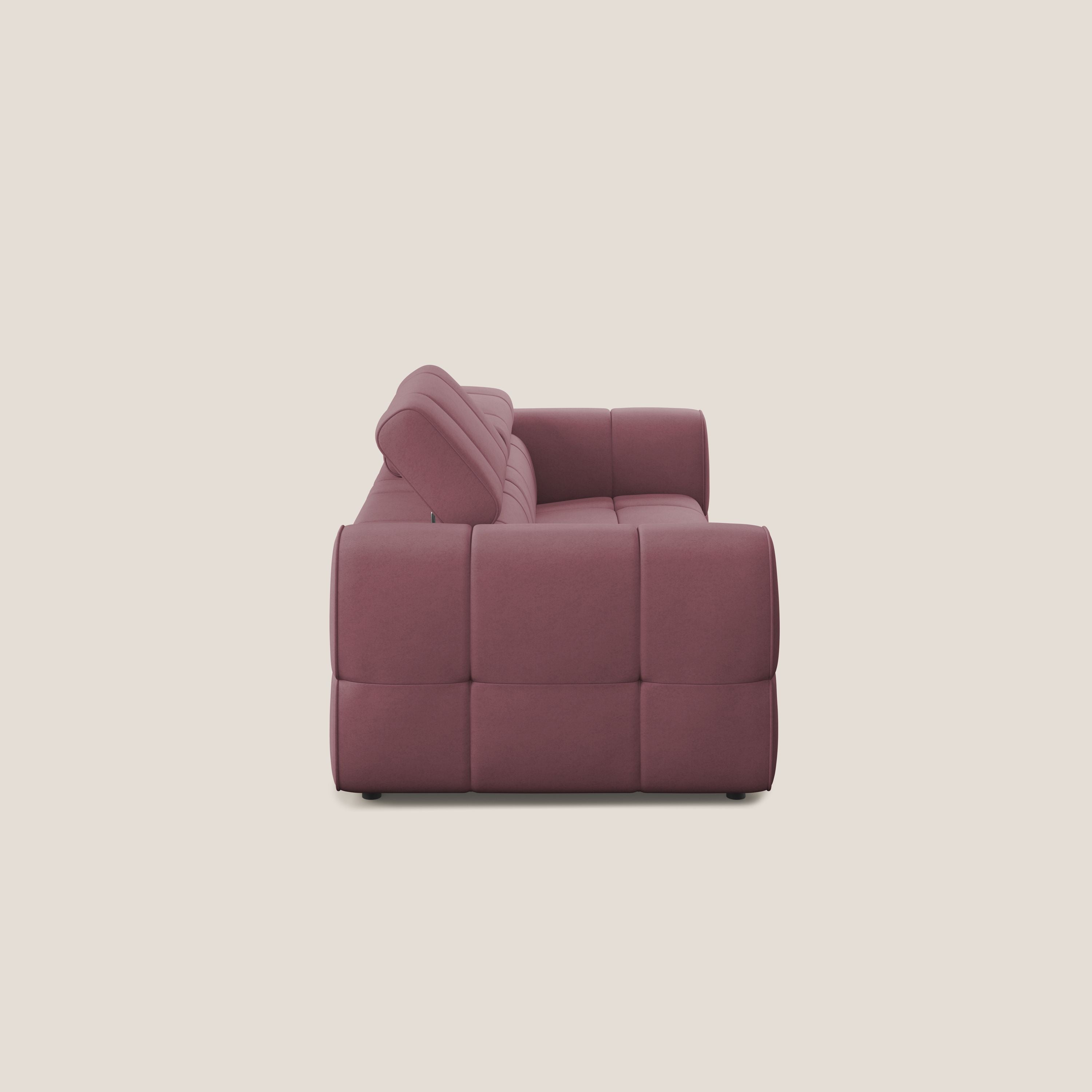 Giotto Divano modulare con opzione relax elettrico in microfibra effetto velluto impermeabile T09 salmone - divani.store