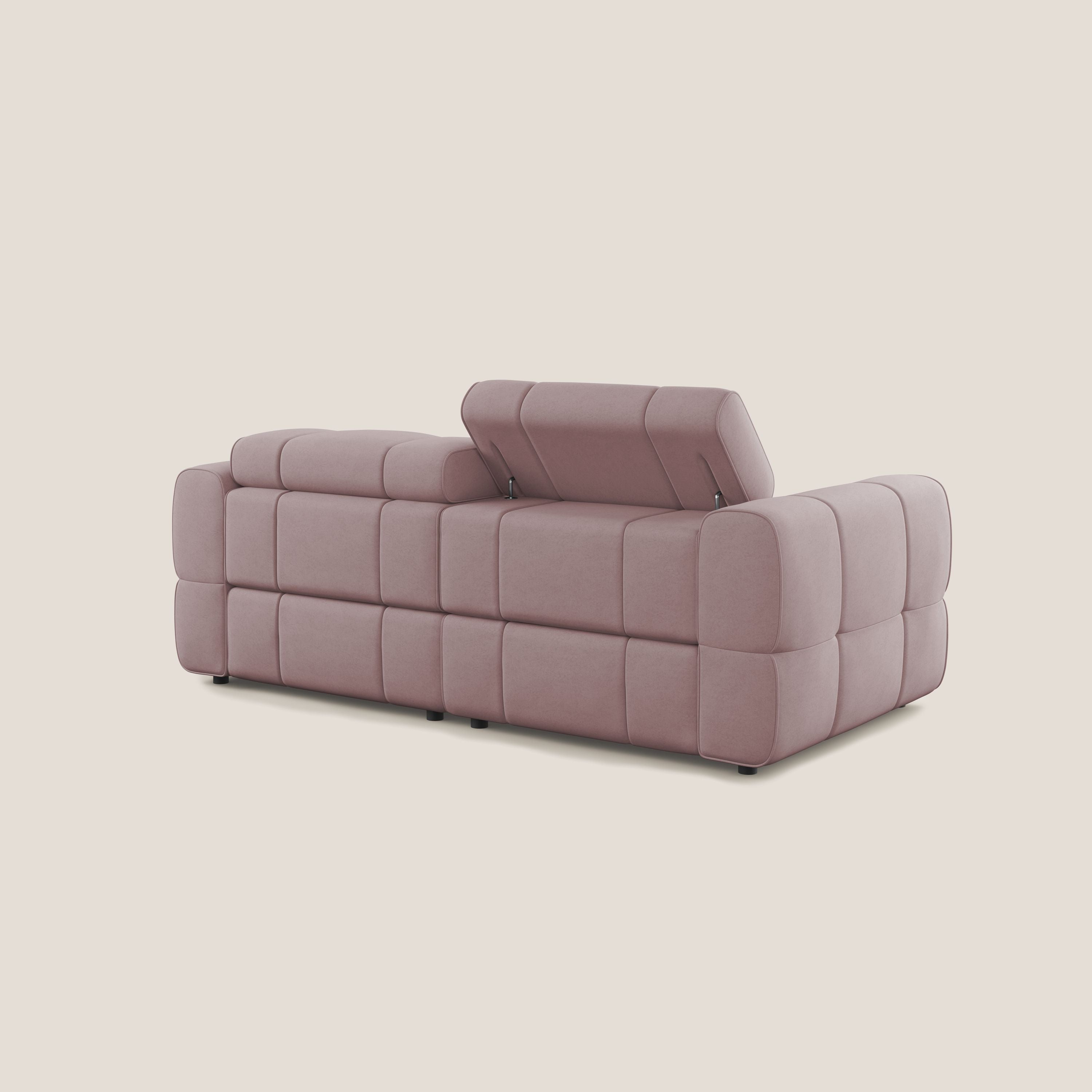 Giotto Divano modulare con opzione relax elettrico in microfibra effetto velluto impermeabile T09 rosa - divani.store