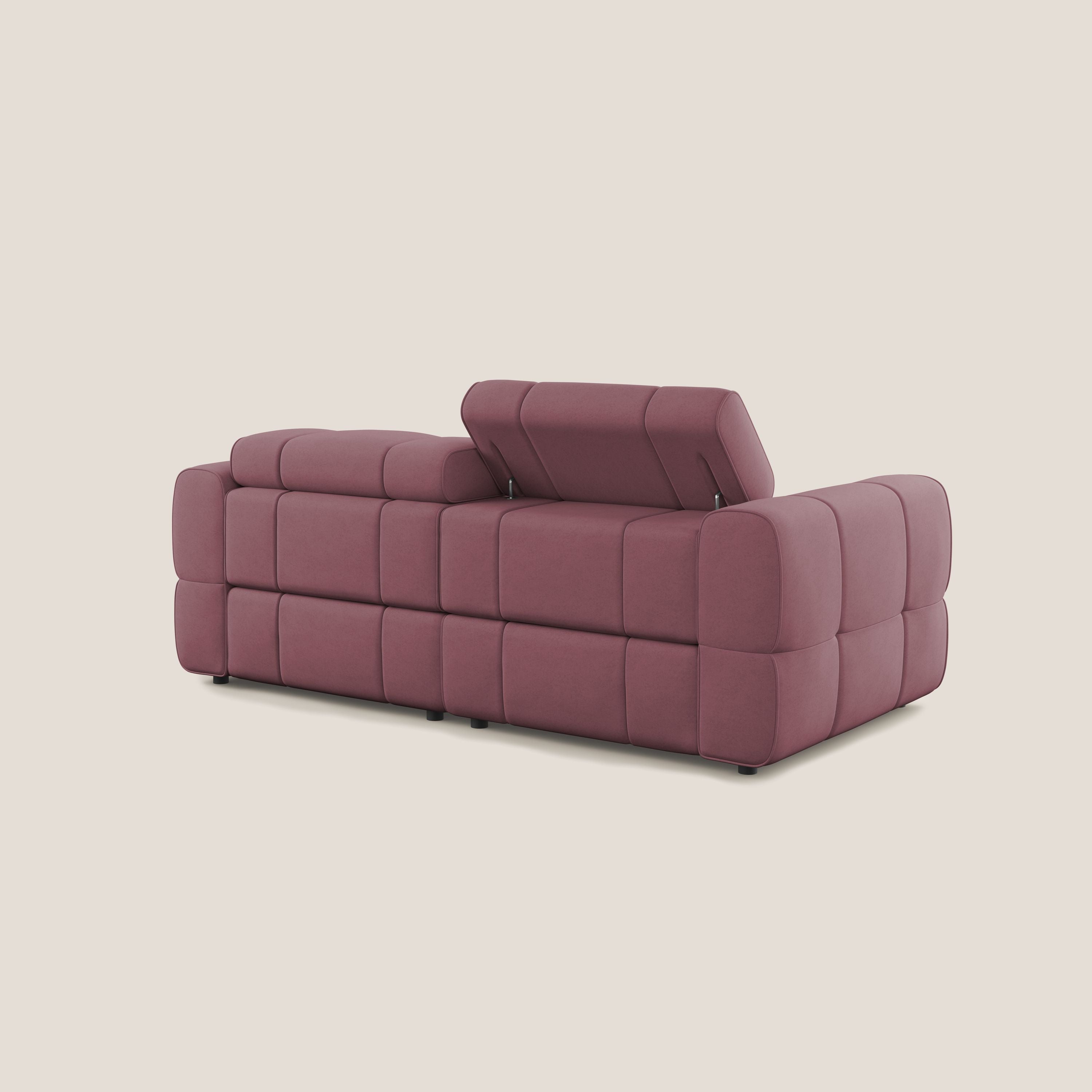 Giotto Divano modulare con opzione relax elettrico in microfibra effetto velluto impermeabile T09 salmone - divani.store