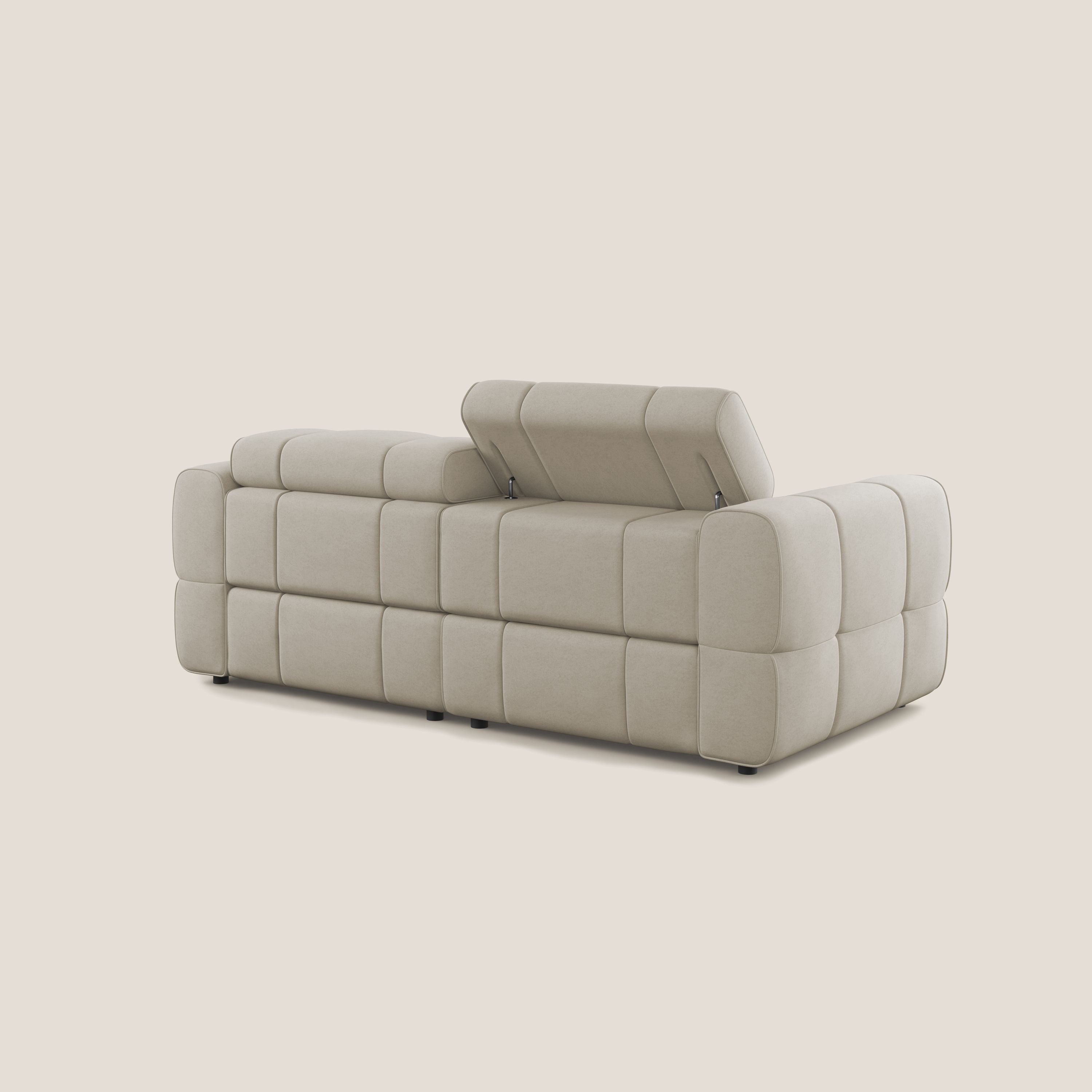 Giotto Divano modulare con opzione relax elettrico in microfibra effetto velluto impermeabile T09 beige - divani.store