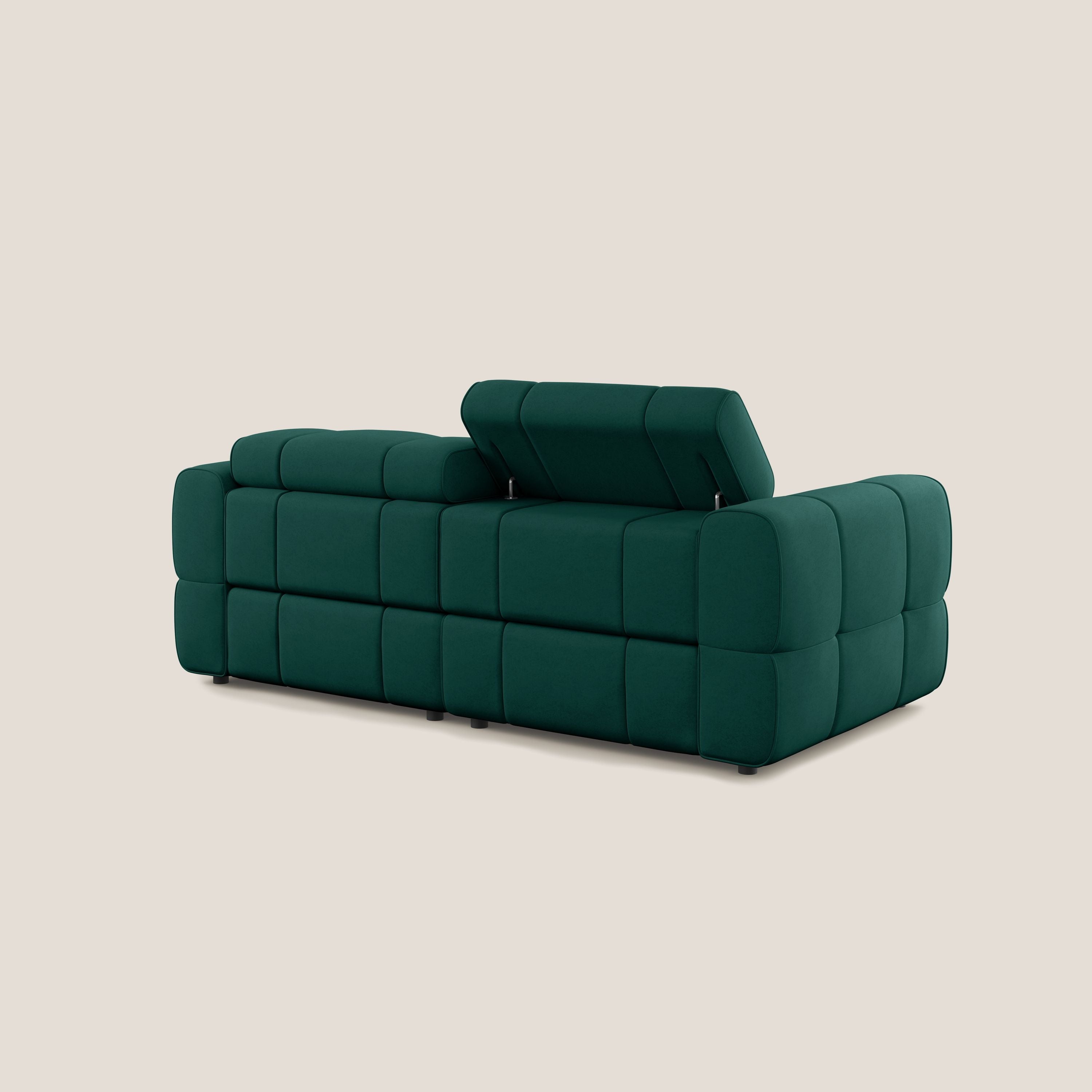 Giotto Divano modulare con opzione relax elettrico in microfibra effetto velluto impermeabile T09 verde - divani.store