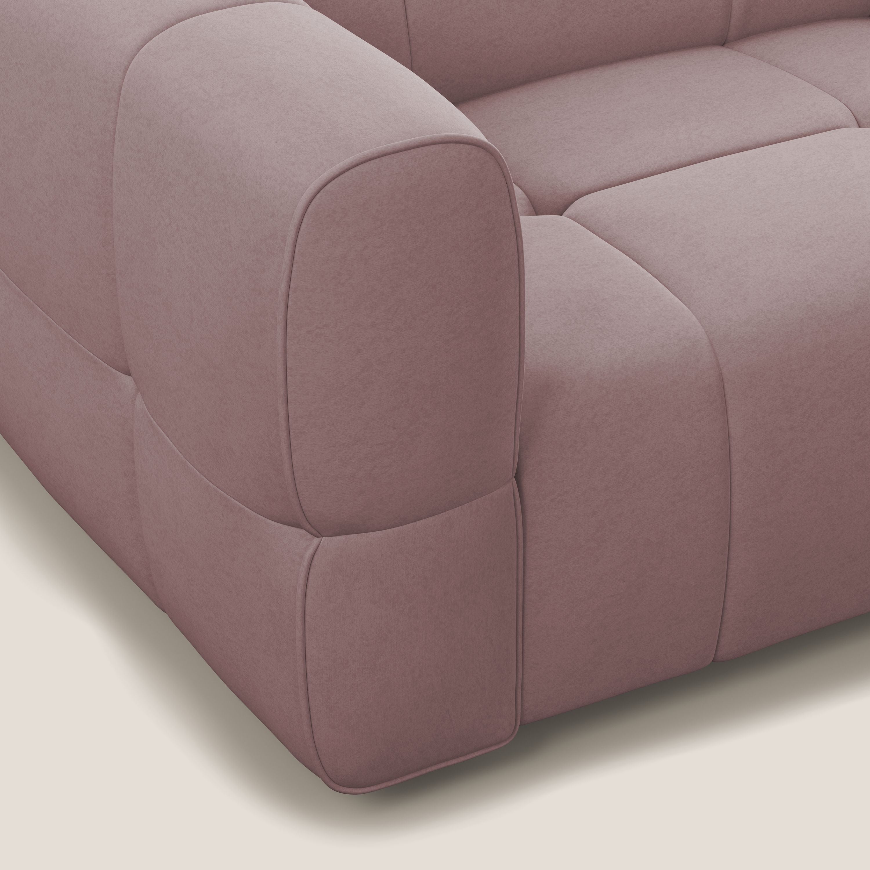 Giotto Divano modulare con opzione relax elettrico in microfibra effetto velluto impermeabile T09 rosa - divani.store