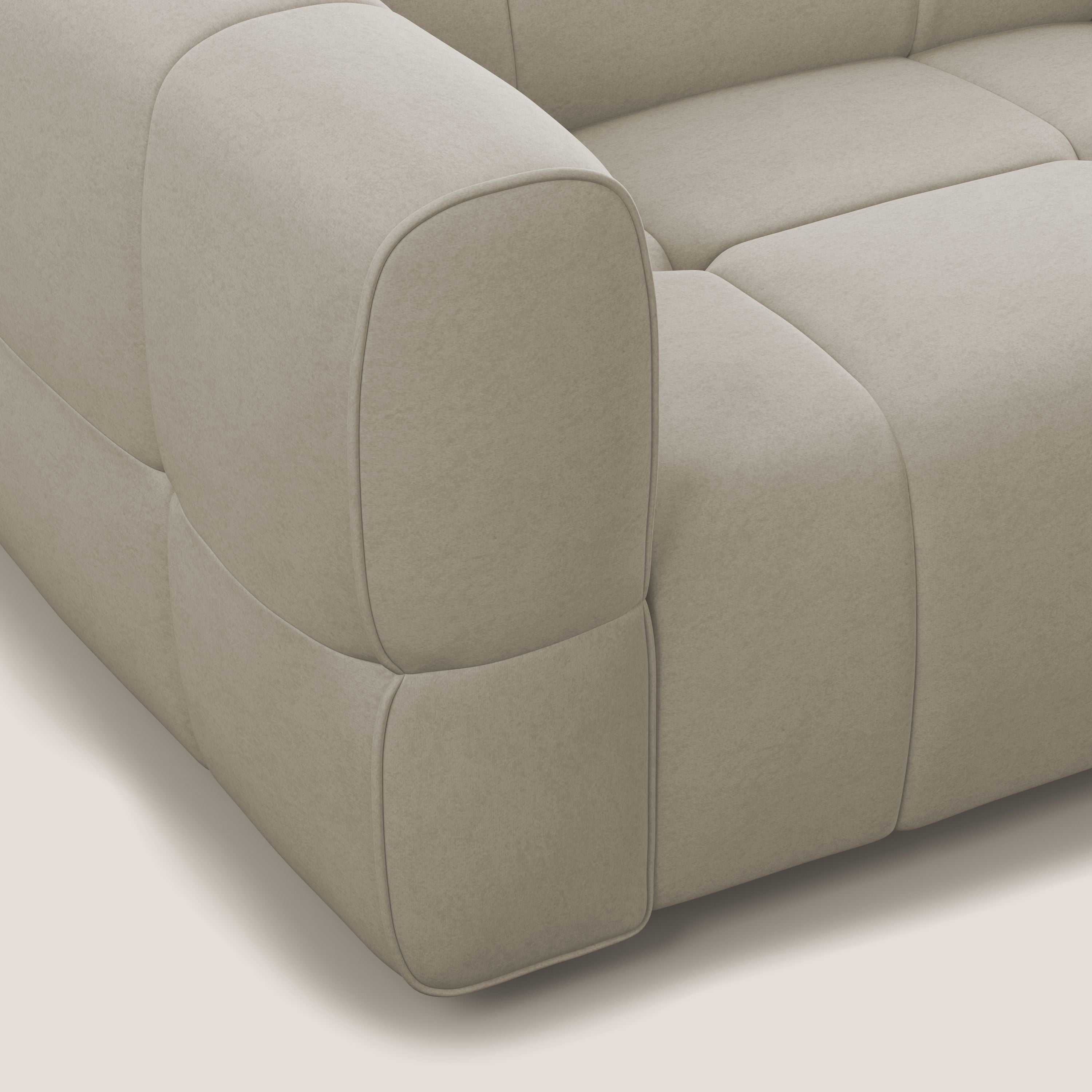 Giotto Divano modulare a 3 sedute con opzione relax elettrico in microfibra effetto velluto impermeabile T09 beige - divani.store