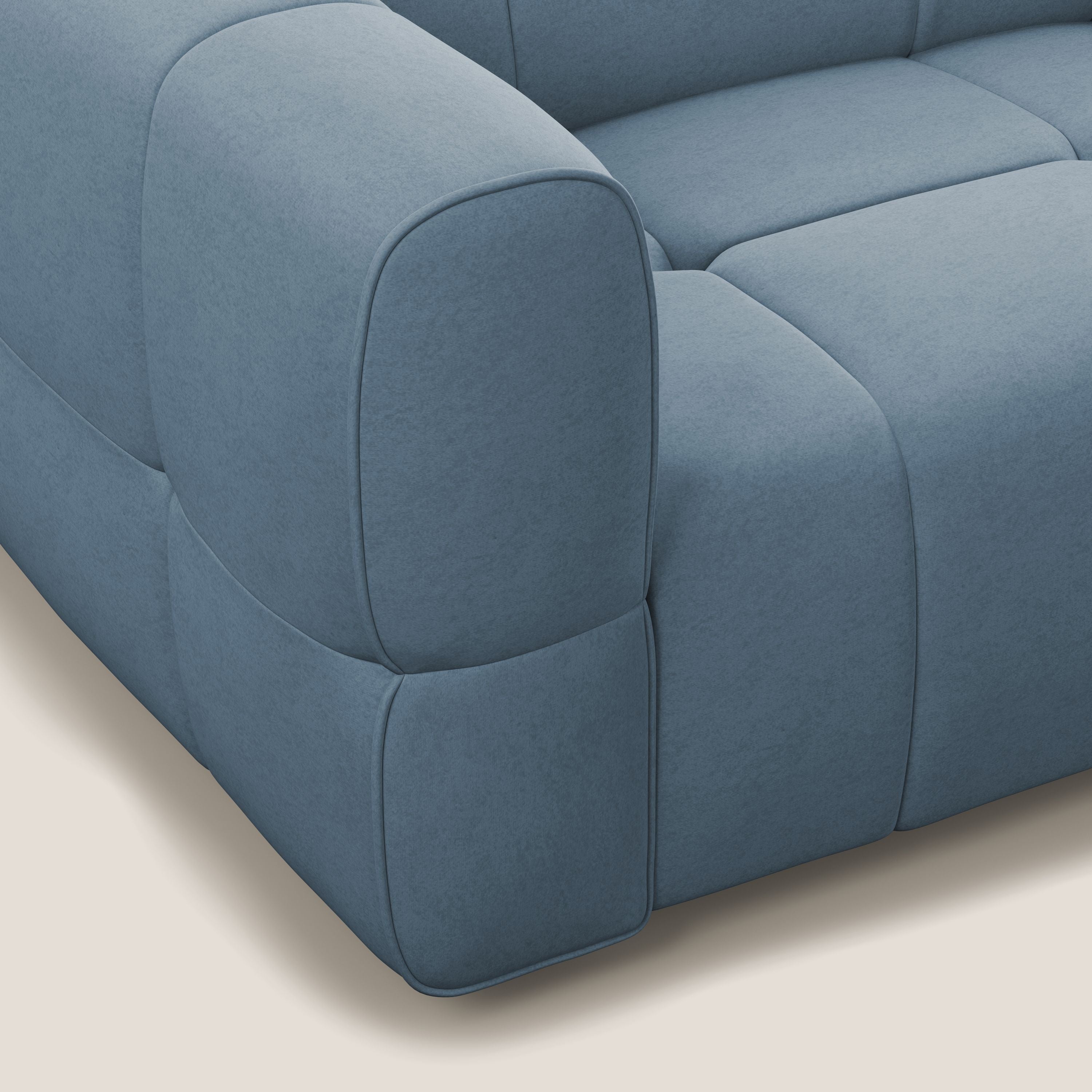 Giotto Divano modulare con opzione relax elettrico in microfibra effetto velluto impermeabile T09 carta da zucchero - divani.store