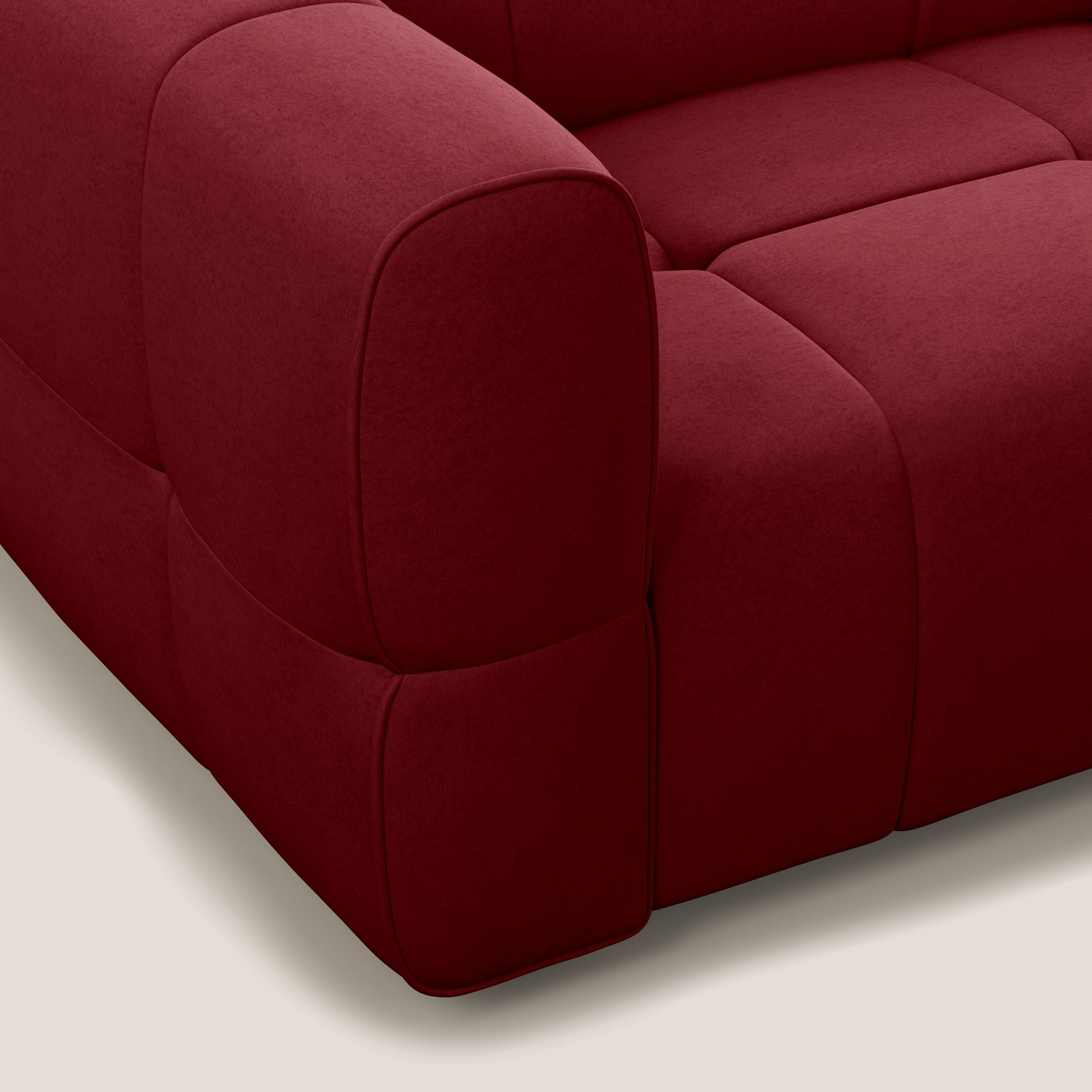 Giotto Divano modulare con opzione relax elettrico in microfibra effetto velluto impermeabile T09 rosso - divani.store