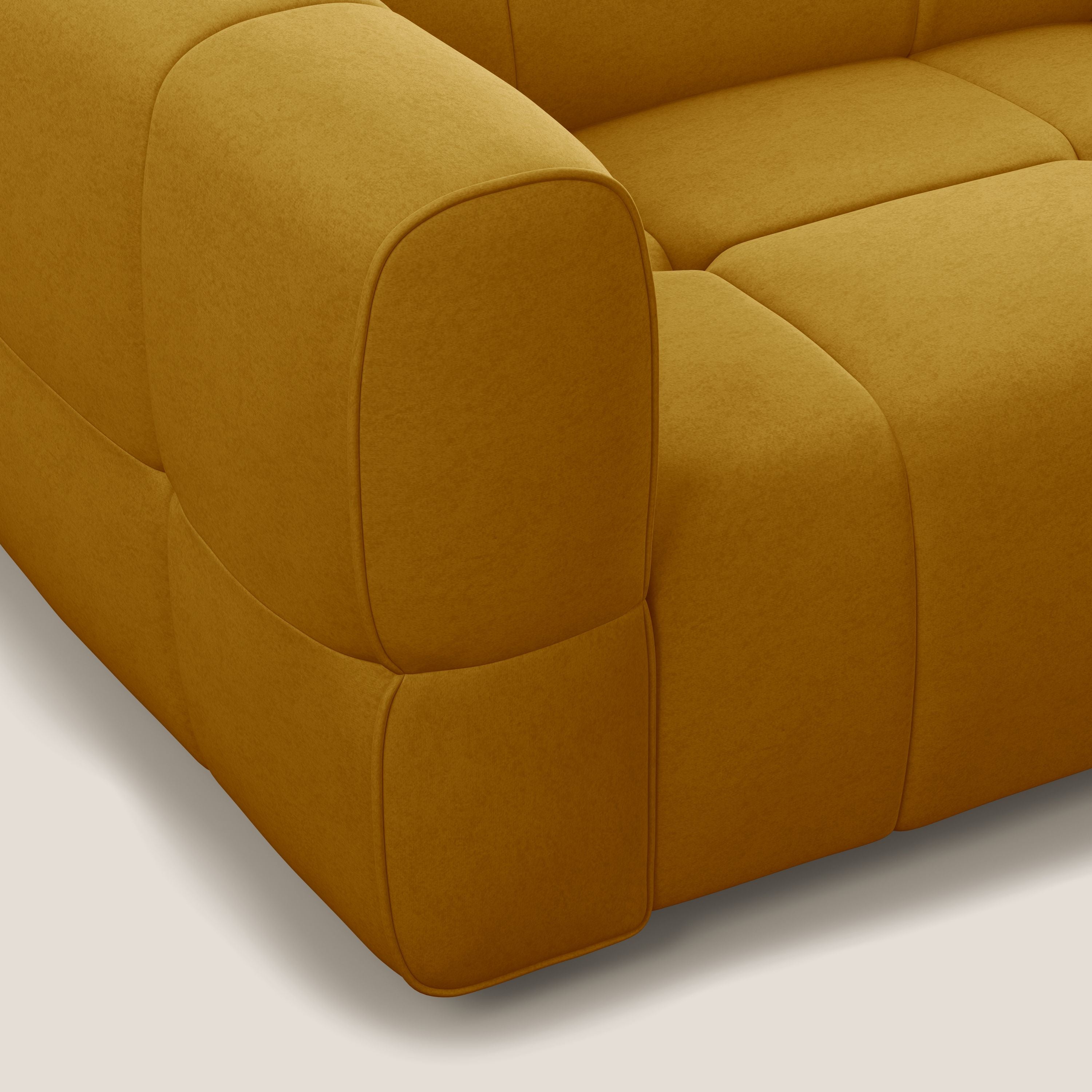 Giotto Divano modulare a 3 sedute con opzione relax elettrico in microfibra effetto velluto impermeabile T09 giallo - divani.store