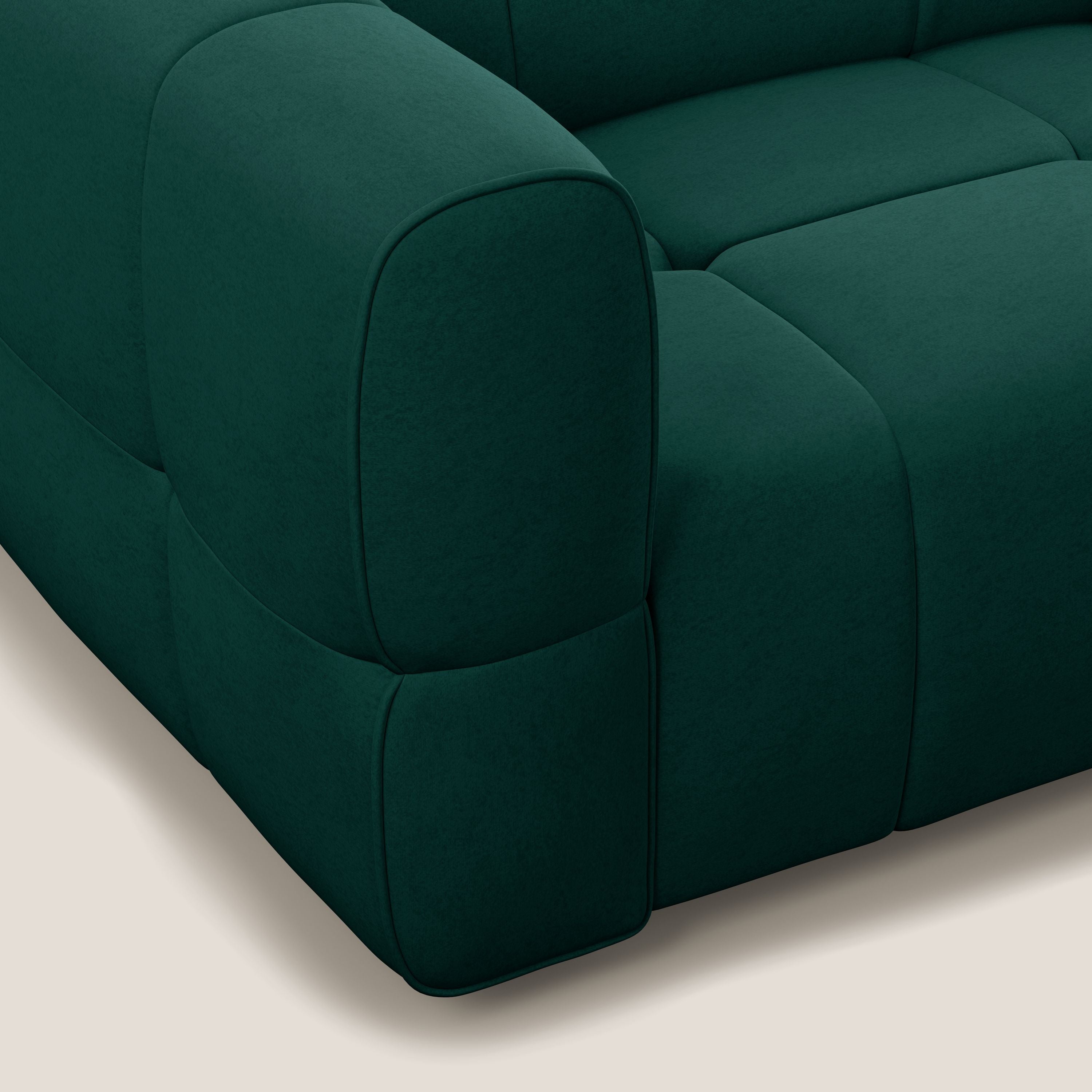Giotto Divano modulare con opzione relax elettrico in microfibra effetto velluto impermeabile T09 verde - divani.store