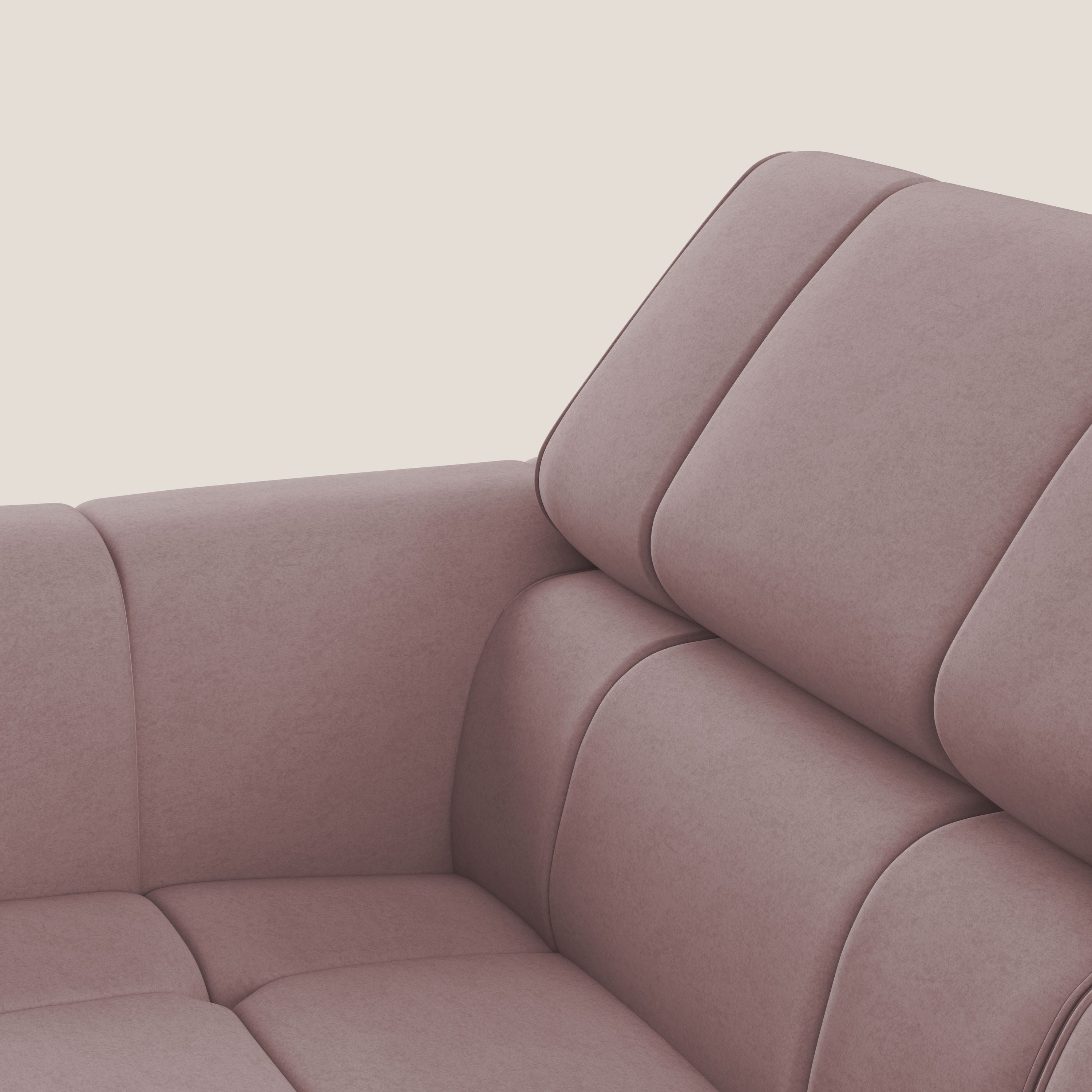 Giotto Divano modulare a 3 sedute con opzione relax elettrico in microfibra effetto velluto impermeabile T09 rosa - divani.store