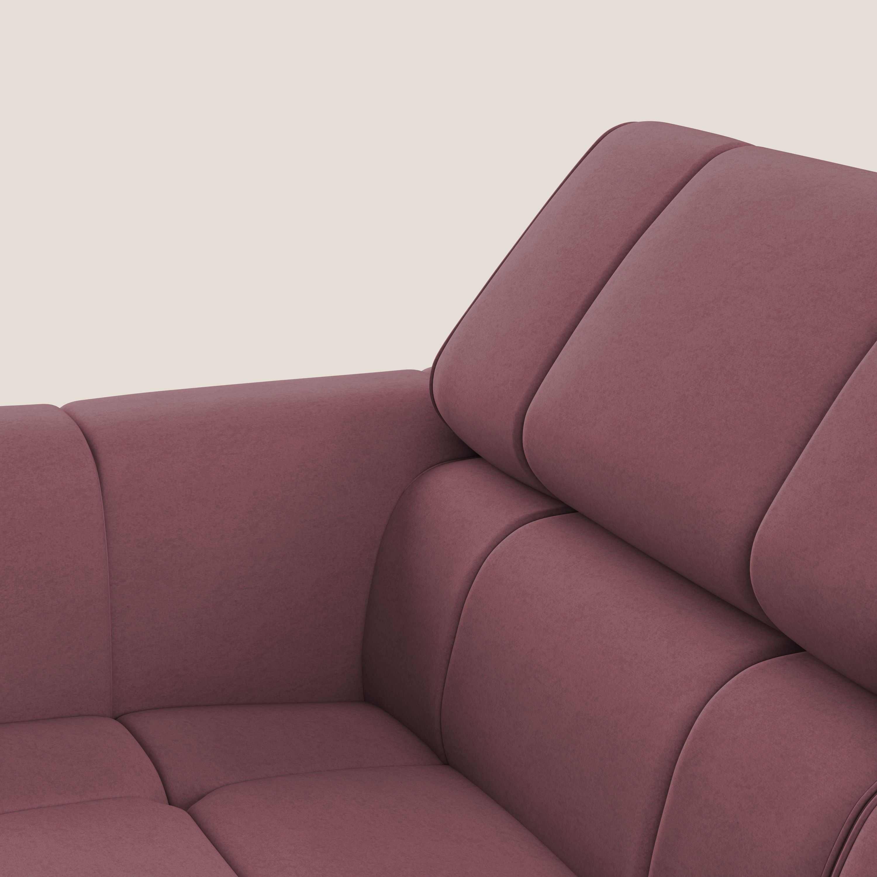 Giotto Divano modulare con opzione relax elettrico in microfibra effetto velluto impermeabile T09 salmone - divani.store