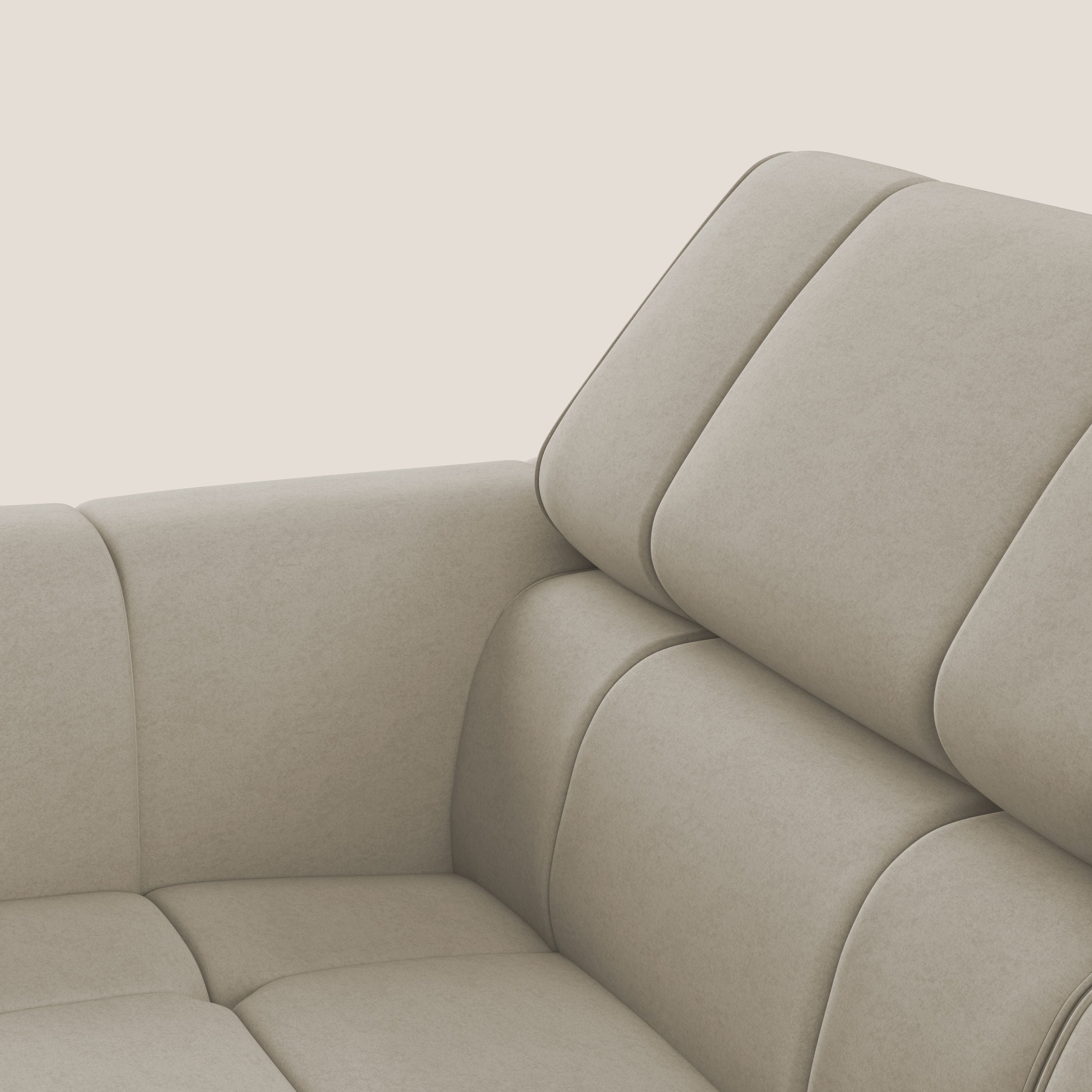 Giotto Divano modulare con opzione relax elettrico in microfibra effetto velluto impermeabile T09 beige - divani.store