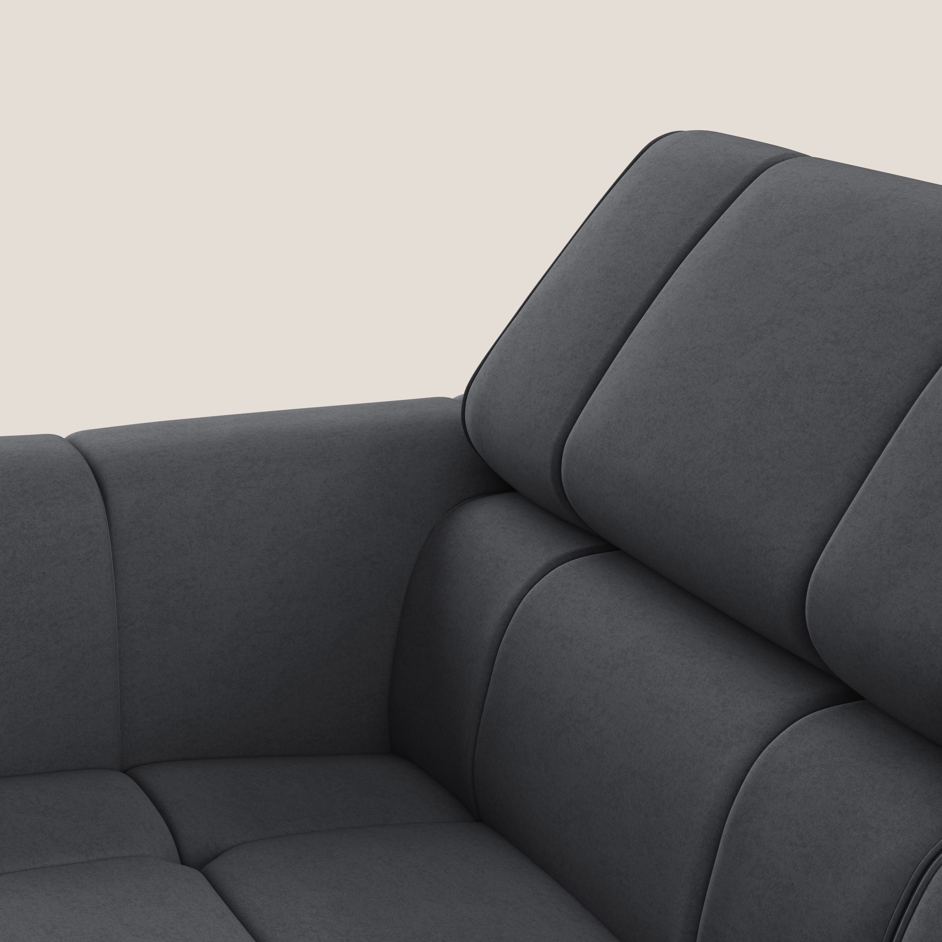 Giotto Divano modulare a 3 sedute con opzione relax elettrico in microfibra effetto velluto impermeabile T09 grigio - divani.store