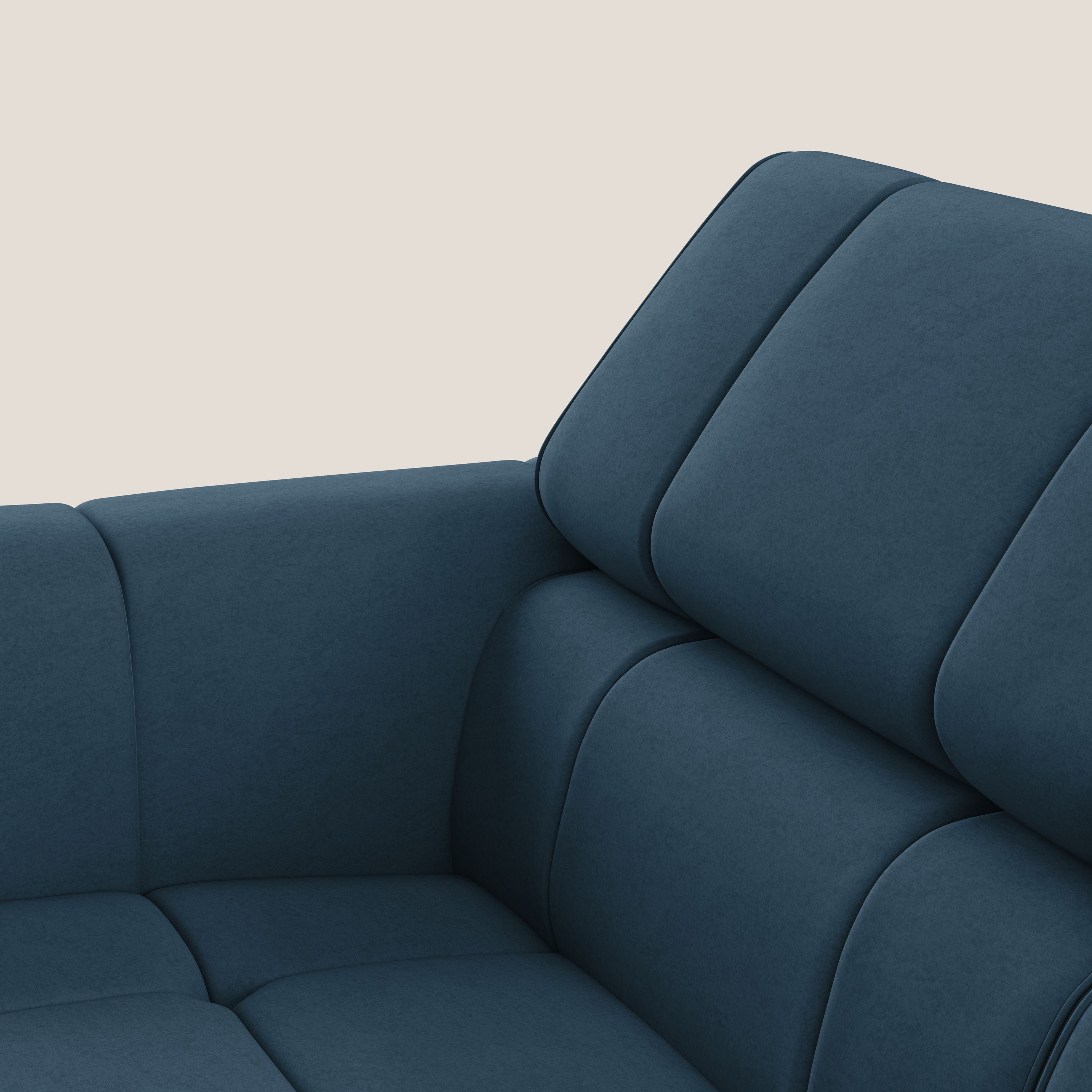 Giotto Divano modulare a 3 sedute con opzione relax elettrico in microfibra effetto velluto impermeabile T09 blu - divani.store