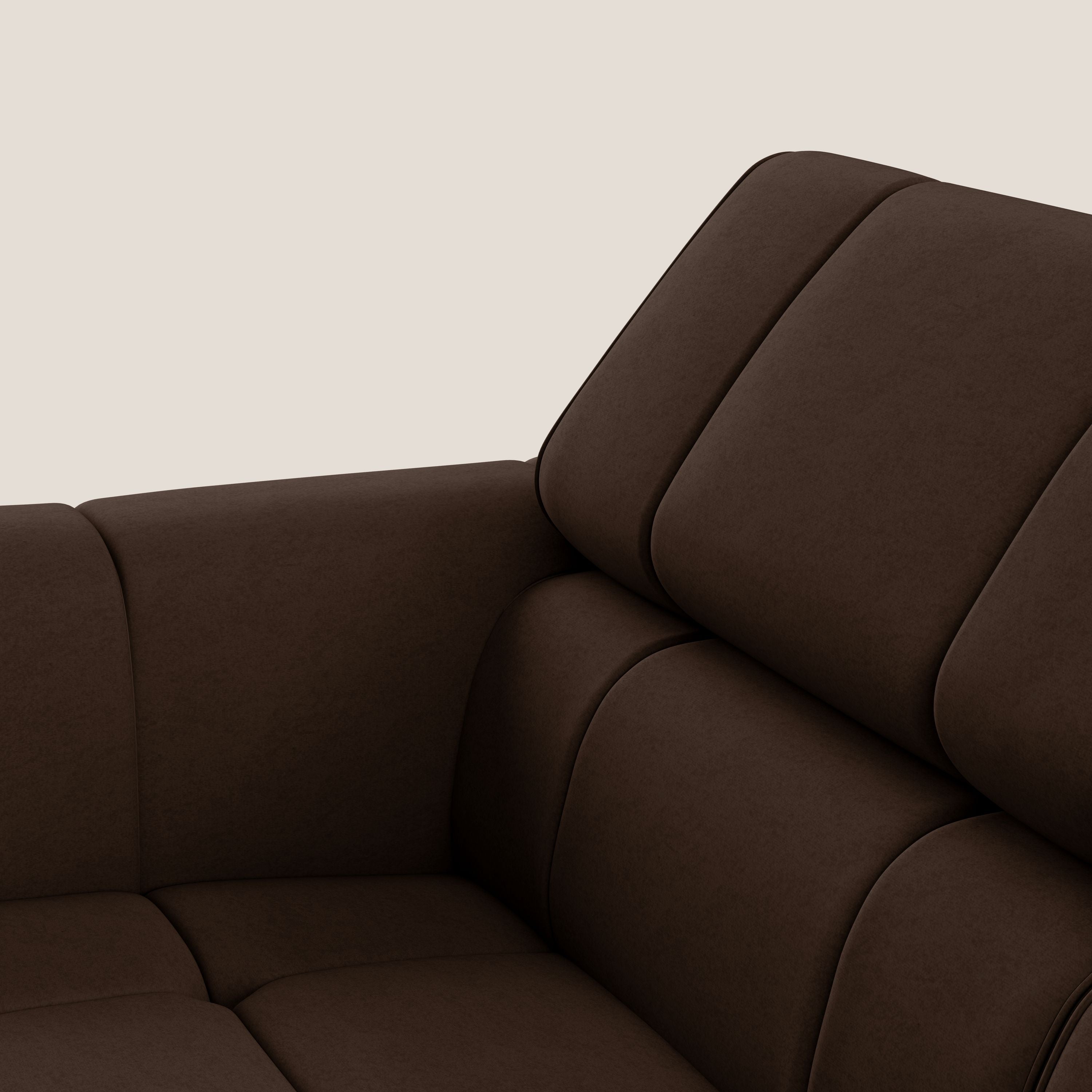 Giotto Divano modulare con opzione relax elettrico in microfibra effetto velluto impermeabile T09 marrone - divani.store