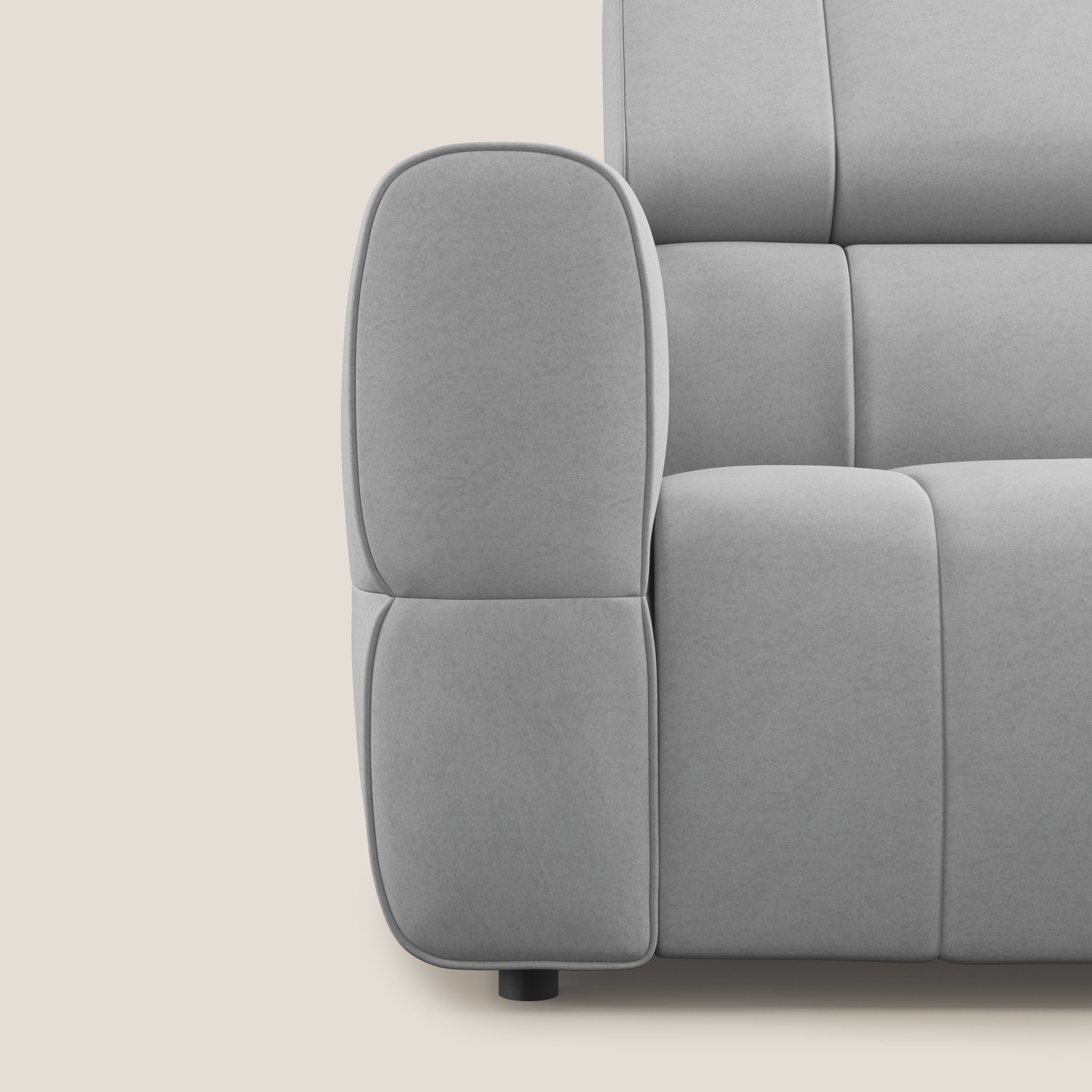 Giotto Divano modulare a 3 sedute con opzione relax elettrico in microfibra effetto velluto impermeabile T09 grigio chiaro - divani.store