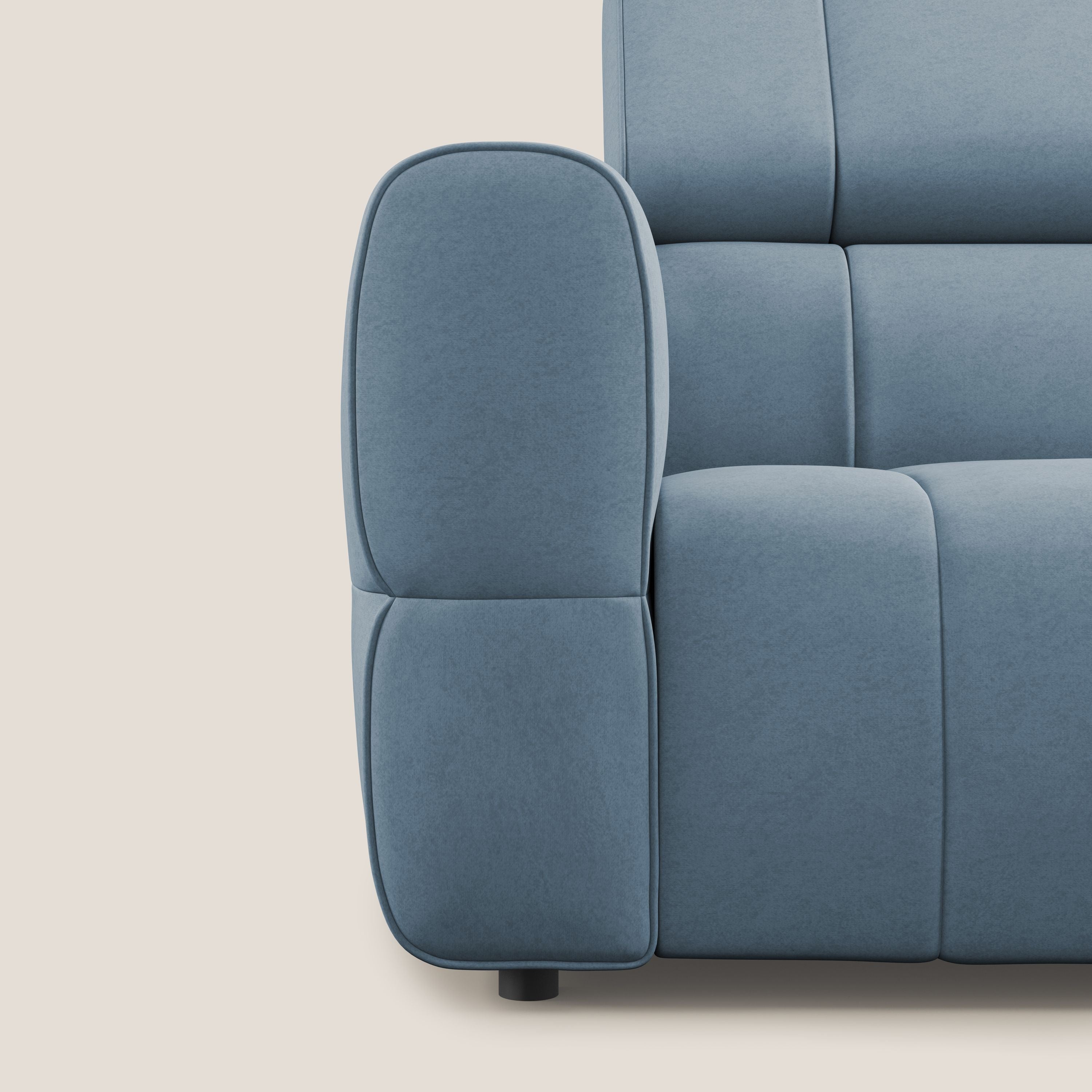 Giotto Divano modulare a 3 sedute con opzione relax elettrico in microfibra effetto velluto impermeabile T09 carta da zucchero - divani.store