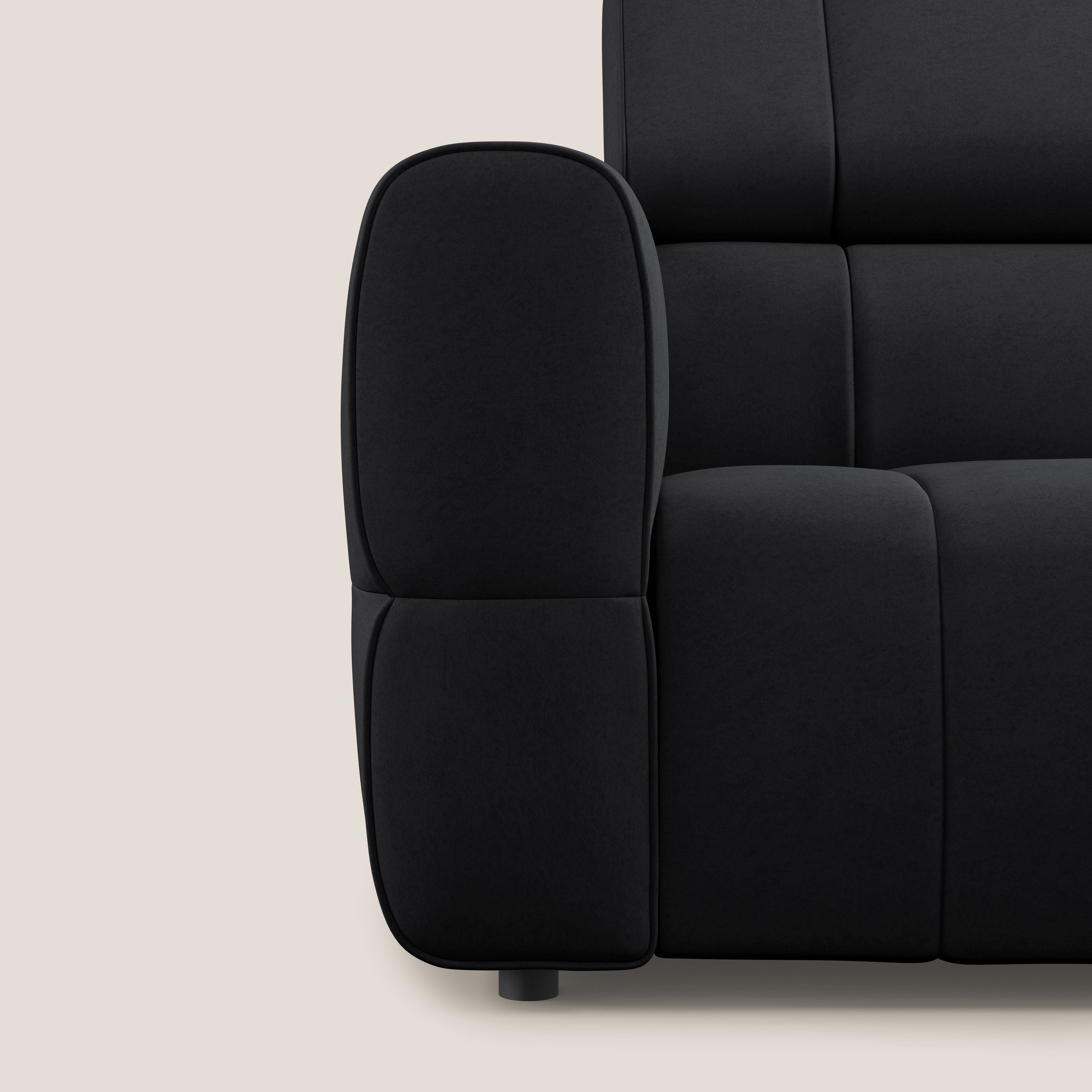 Giotto Divano modulare con opzione relax elettrico in microfibra effetto velluto impermeabile T09 antracite - divani.store