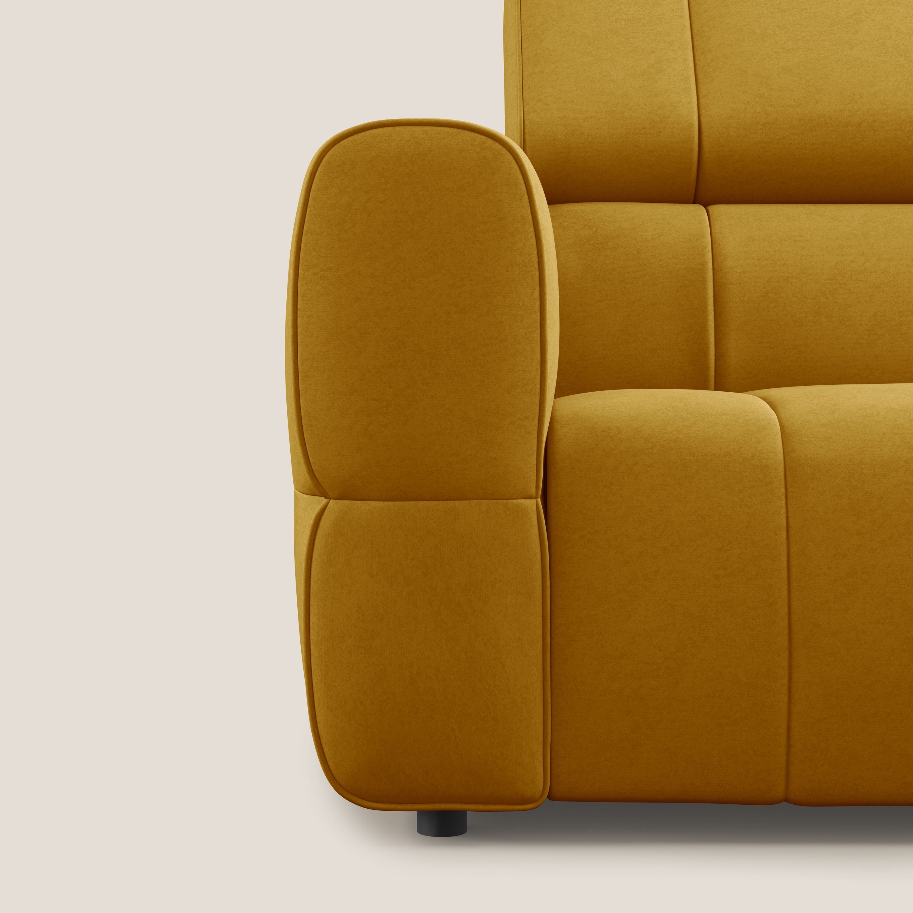 Giotto Divano modulare a 3 sedute con opzione relax elettrico in microfibra effetto velluto impermeabile T09 giallo - divani.store