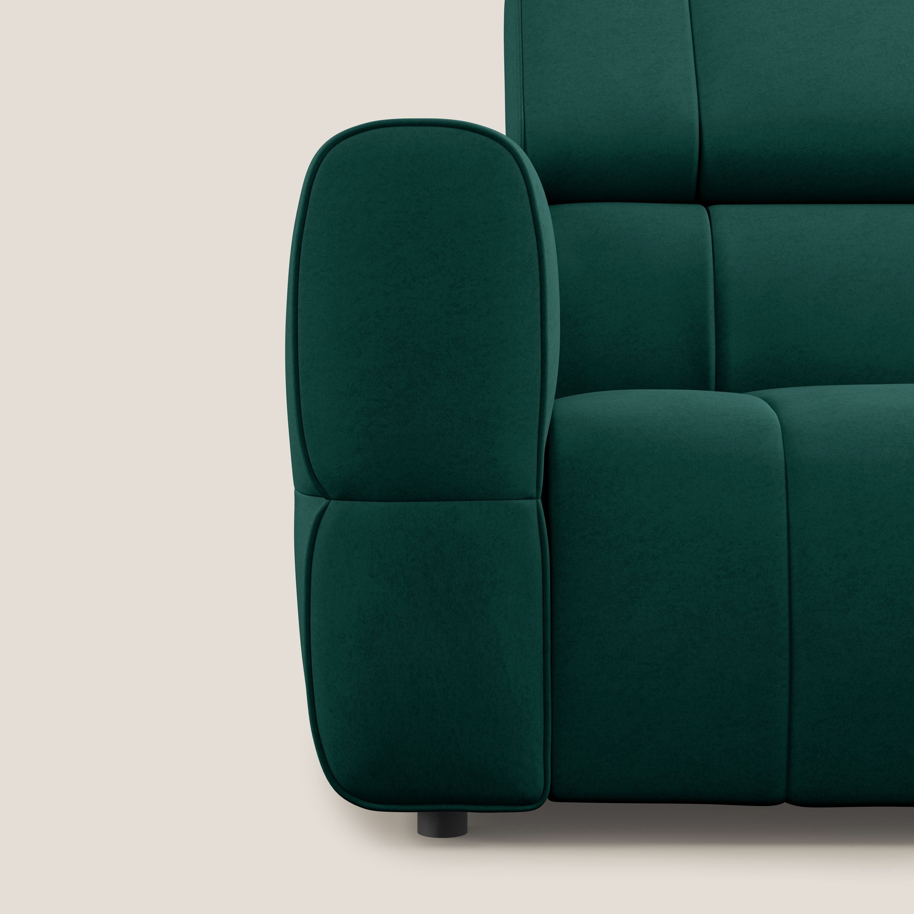 Giotto Divano modulare con opzione relax elettrico in microfibra effetto velluto impermeabile T09 verde - divani.store