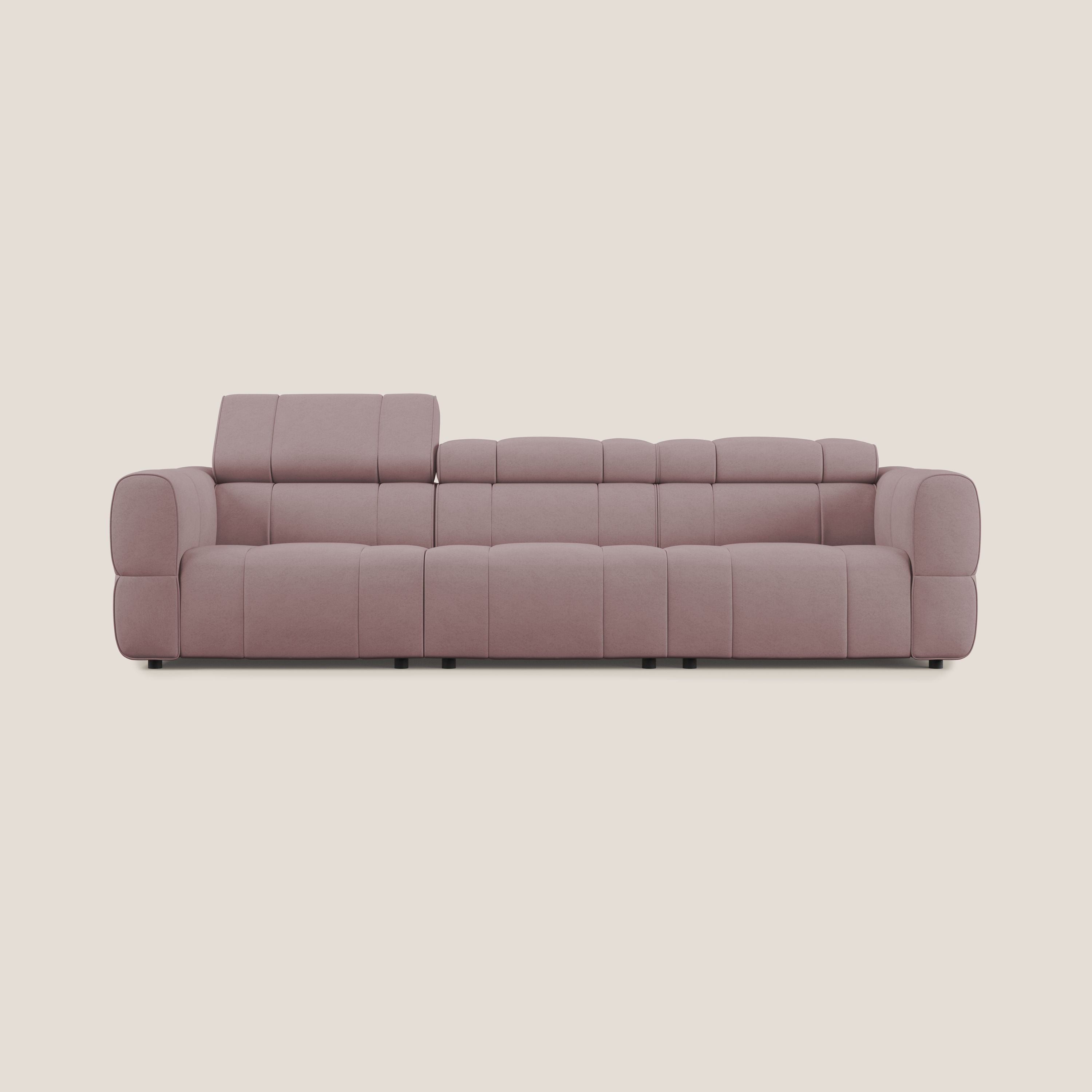Giotto Divano modulare a 3 sedute con opzione relax elettrico in microfibra effetto velluto impermeabile T09 rosa - divani.store