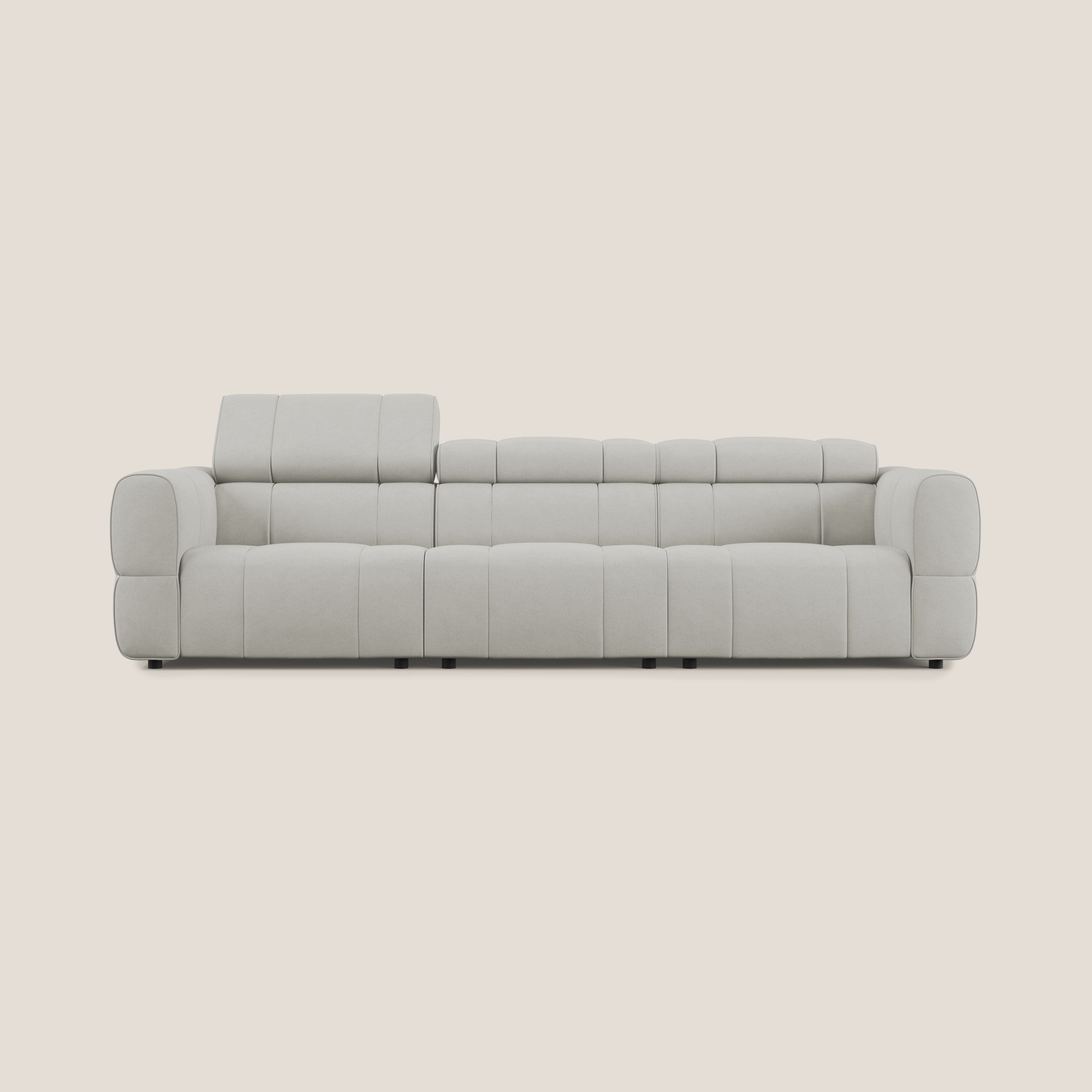 Giotto Divano modulare a 3 sedute con opzione relax elettrico in microfibra effetto velluto impermeabile T09 panna - divani.store