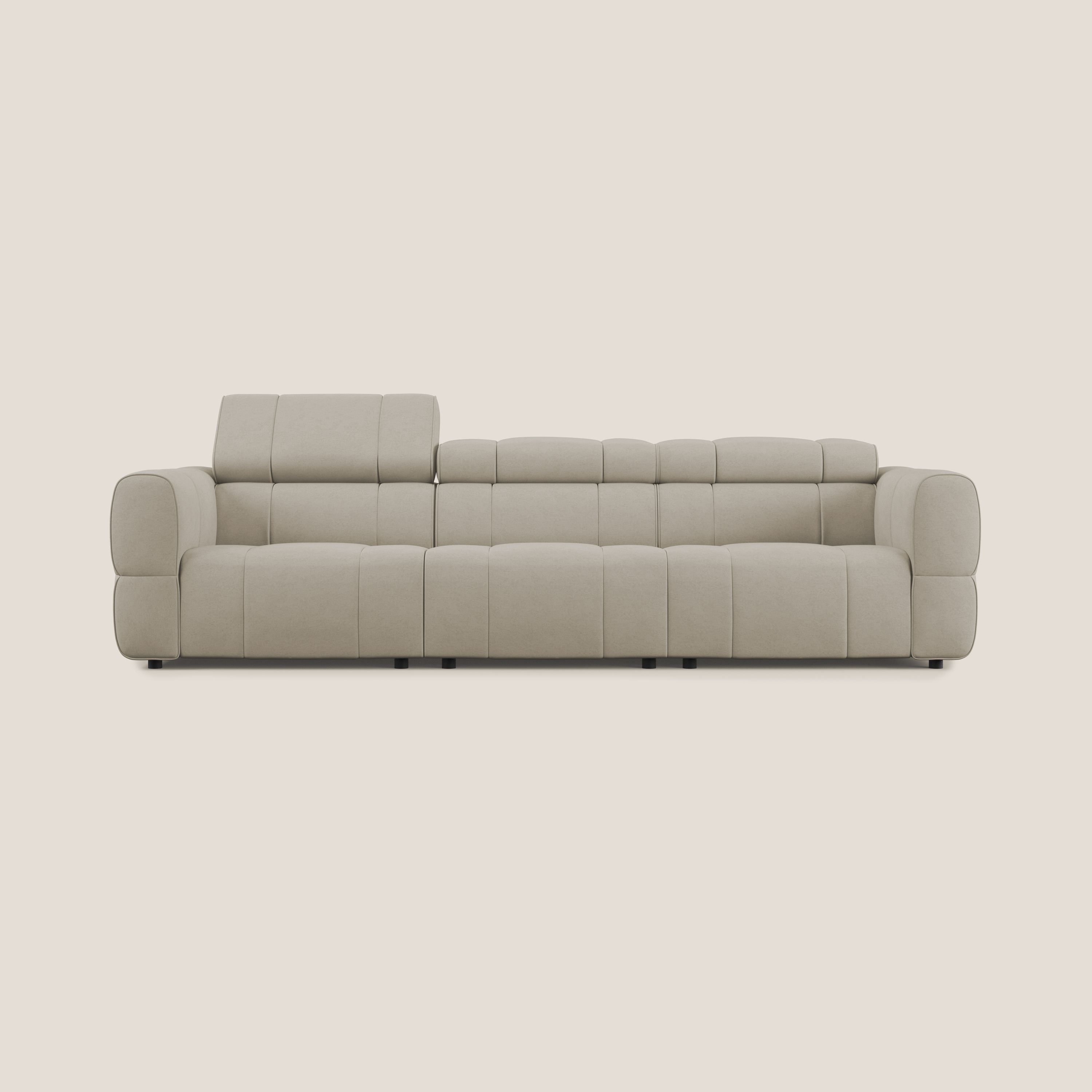 Giotto Divano modulare a 3 sedute con opzione relax elettrico in microfibra effetto velluto impermeabile T09 beige - divani.store