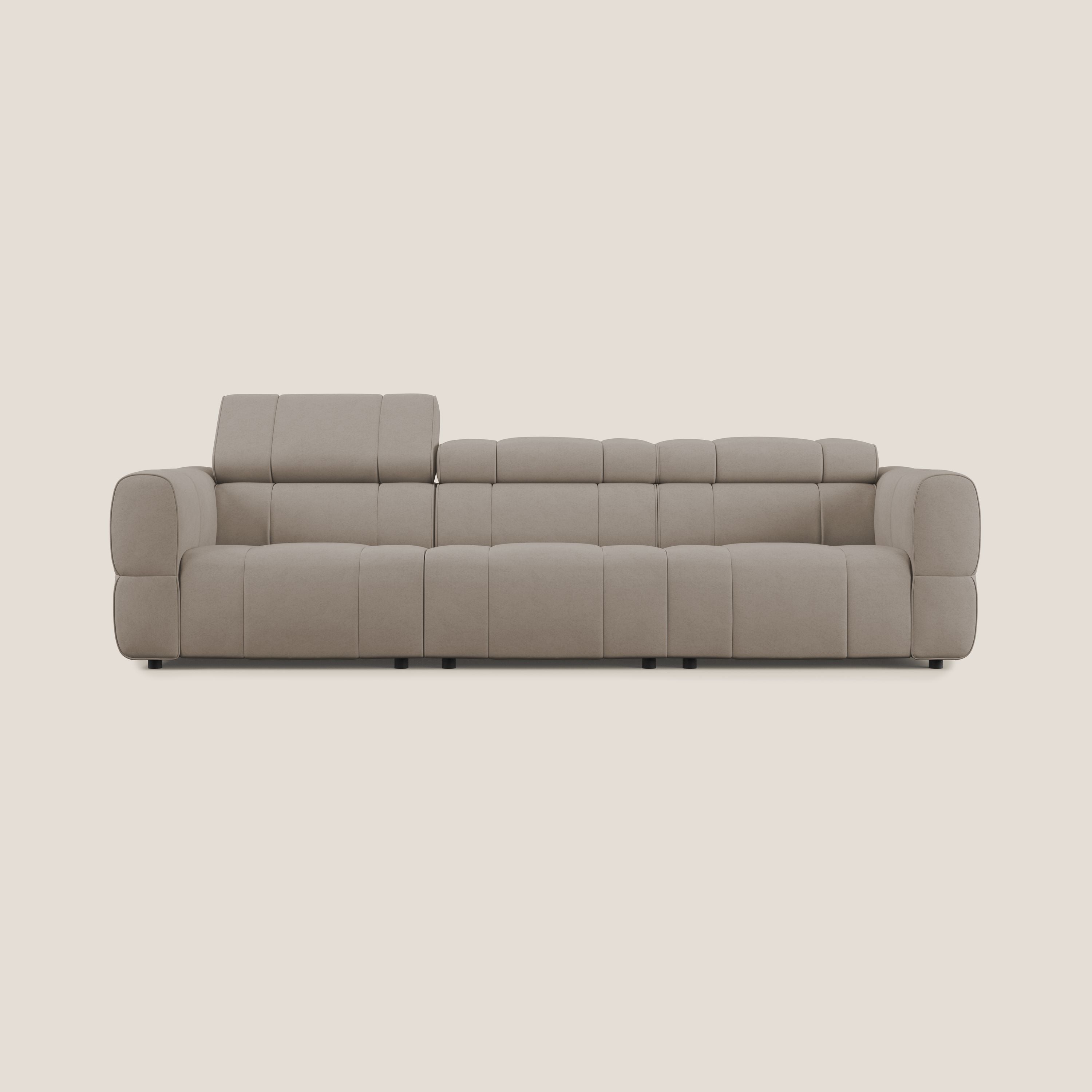 Giotto Divano modulare a 3 sedute con opzione relax elettrico in microfibra effetto velluto impermeabile T09 tortora - divani.store