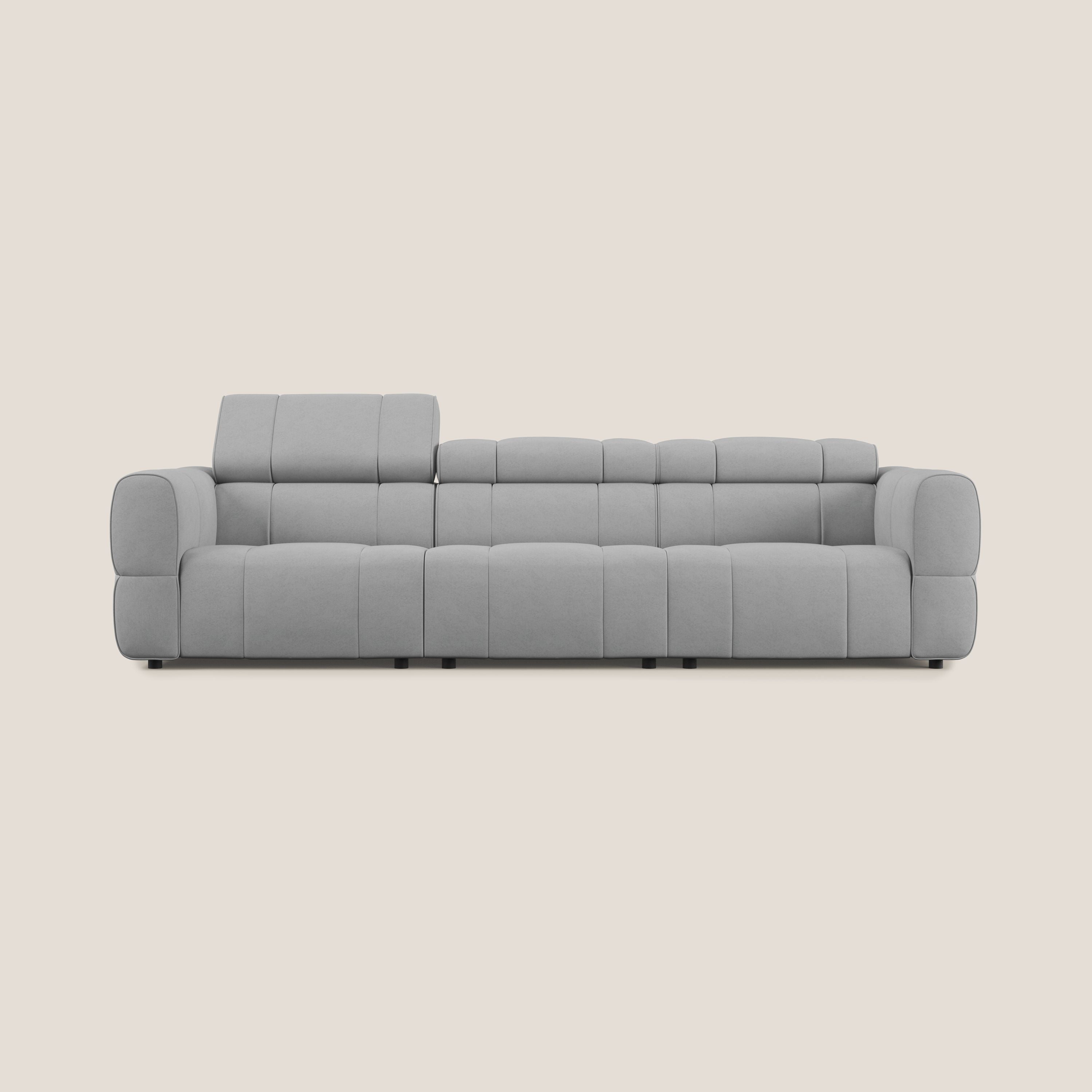 Giotto Divano modulare a 3 sedute con opzione relax elettrico in microfibra effetto velluto impermeabile T09 grigio chiaro - divani.store