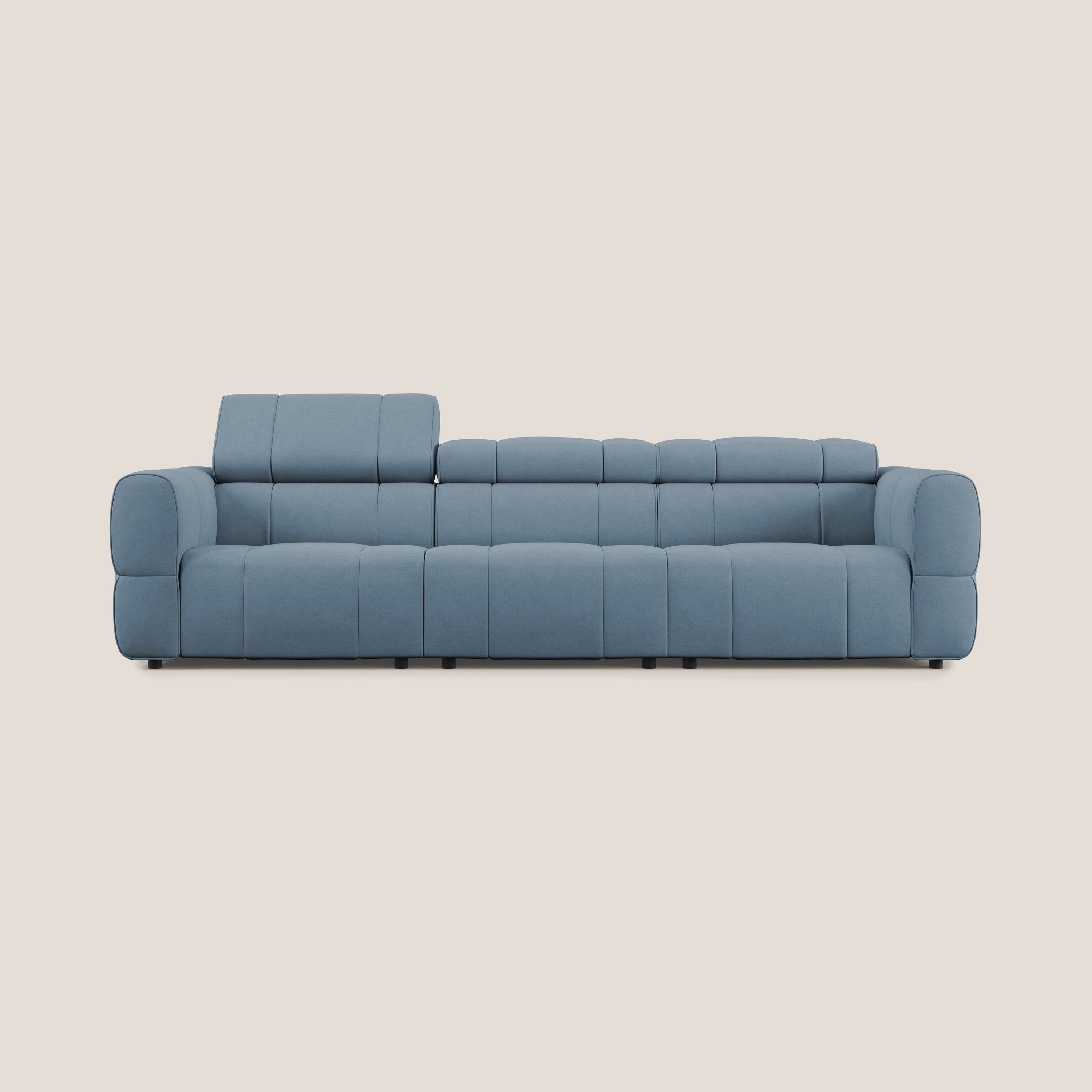 Giotto Divano modulare a 3 sedute con opzione relax elettrico in microfibra effetto velluto impermeabile T09 carta da zucchero - divani.store