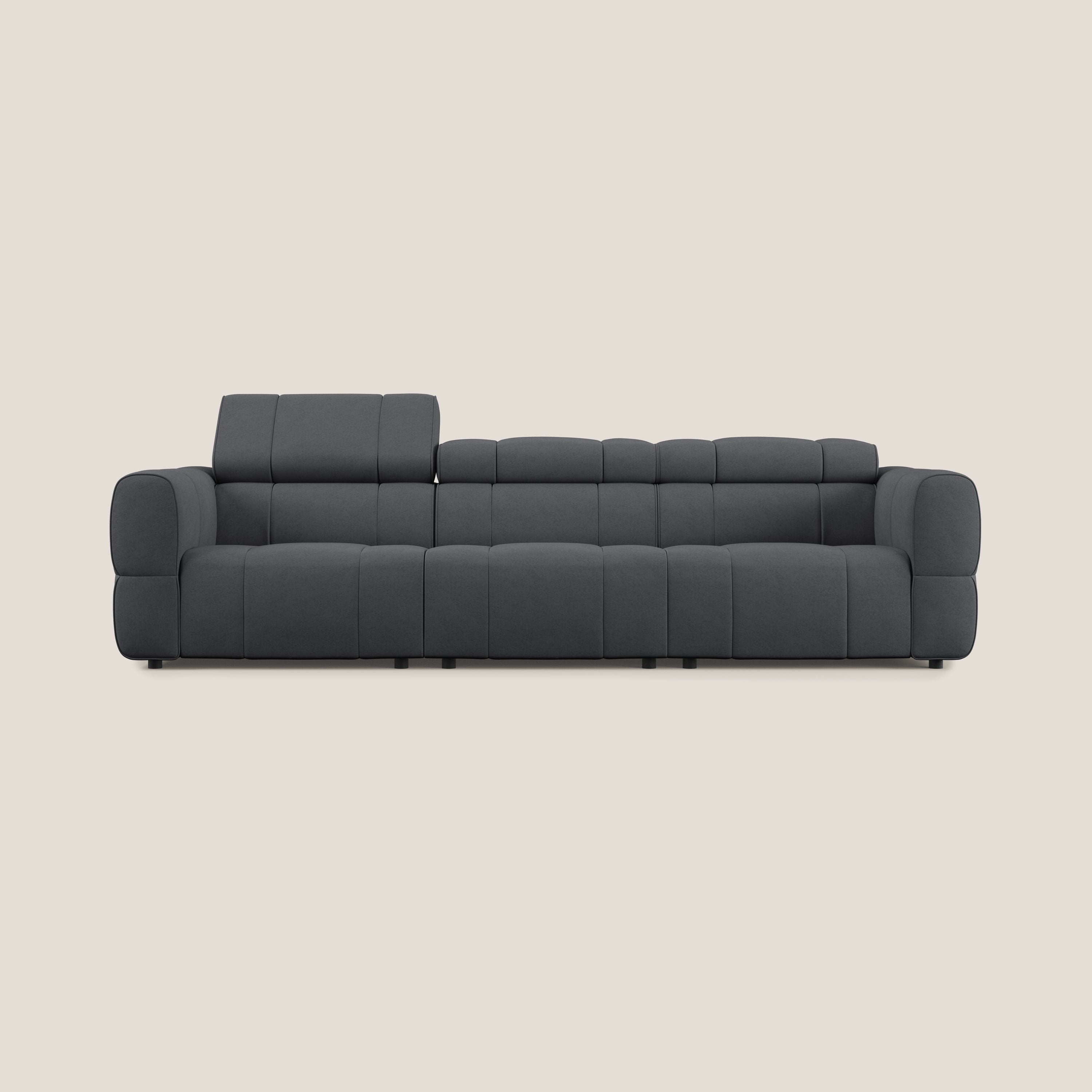 Giotto Divano modulare a 3 sedute con opzione relax elettrico in microfibra effetto velluto impermeabile T09 grigio - divani.store