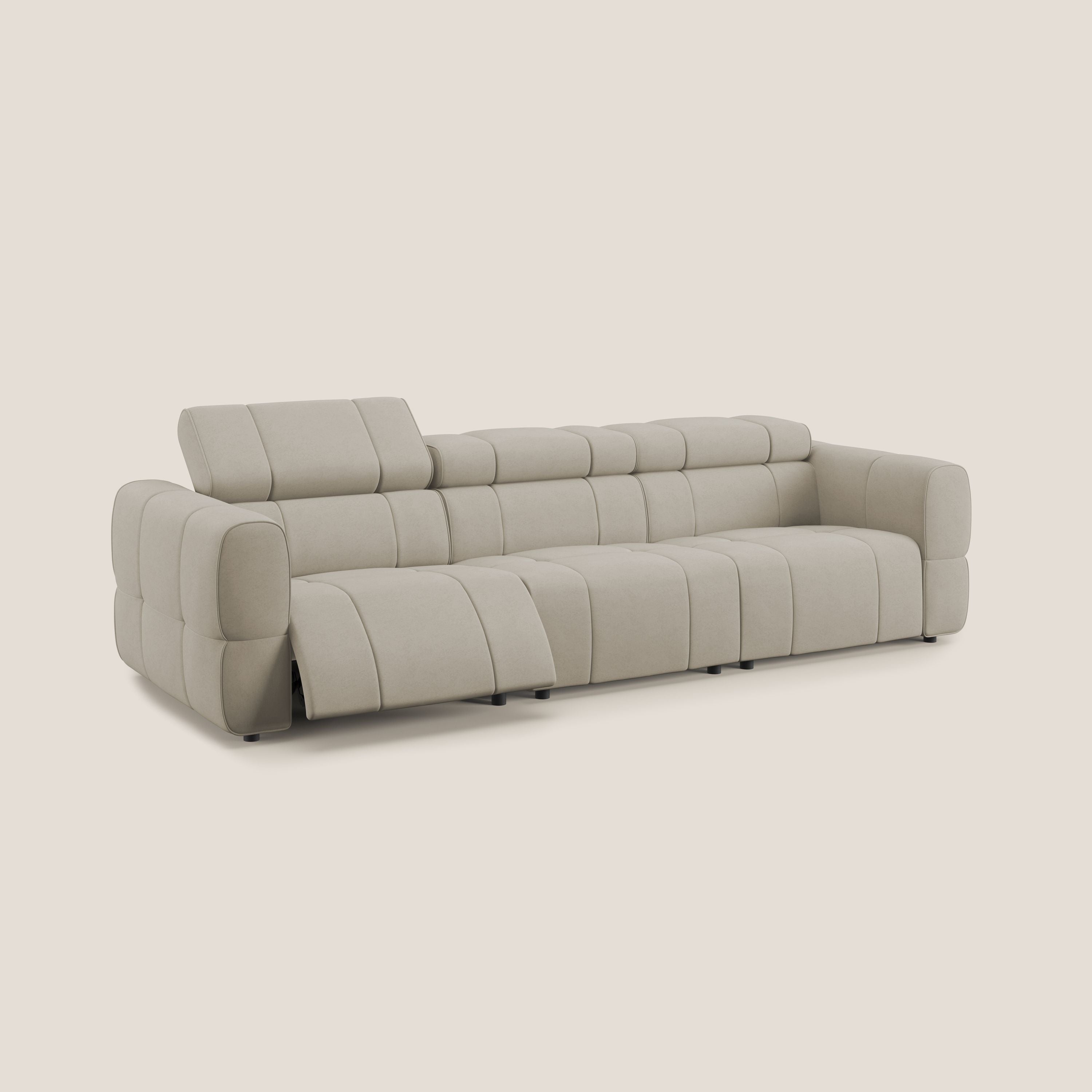 Giotto Divano modulare a 3 sedute con opzione relax elettrico in microfibra effetto velluto impermeabile T09 beige - divani.store