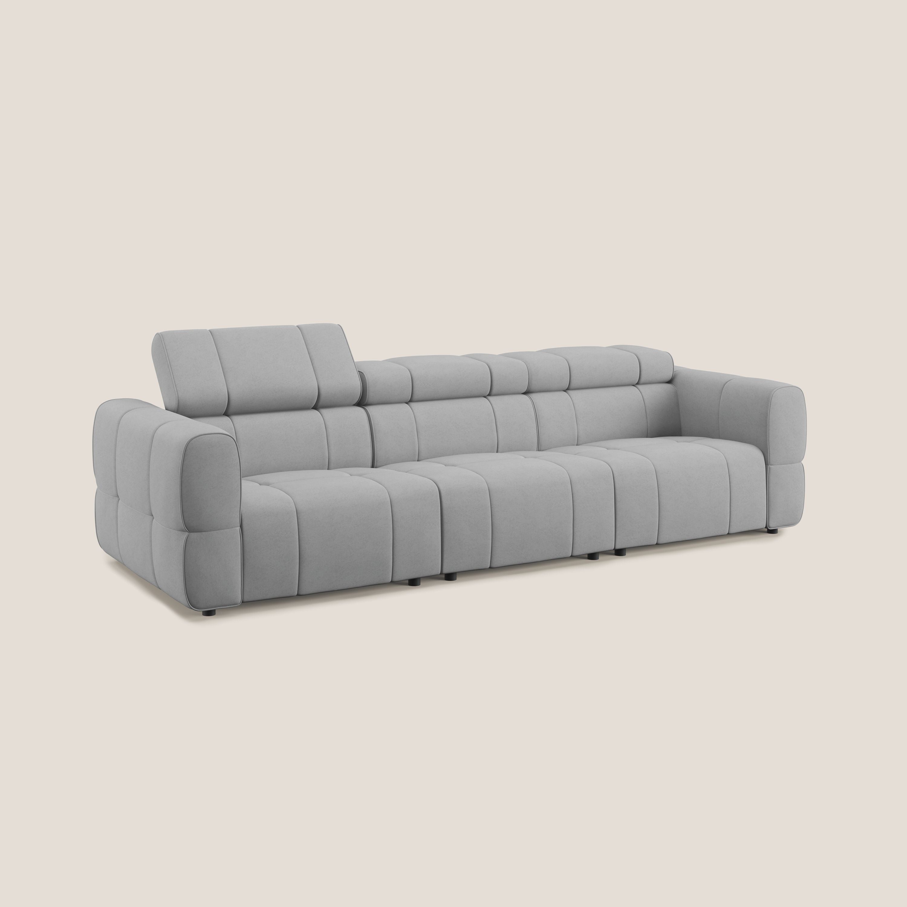 Giotto Divano modulare a 3 sedute con opzione relax elettrico in microfibra effetto velluto impermeabile T09 grigio chiaro - divani.store