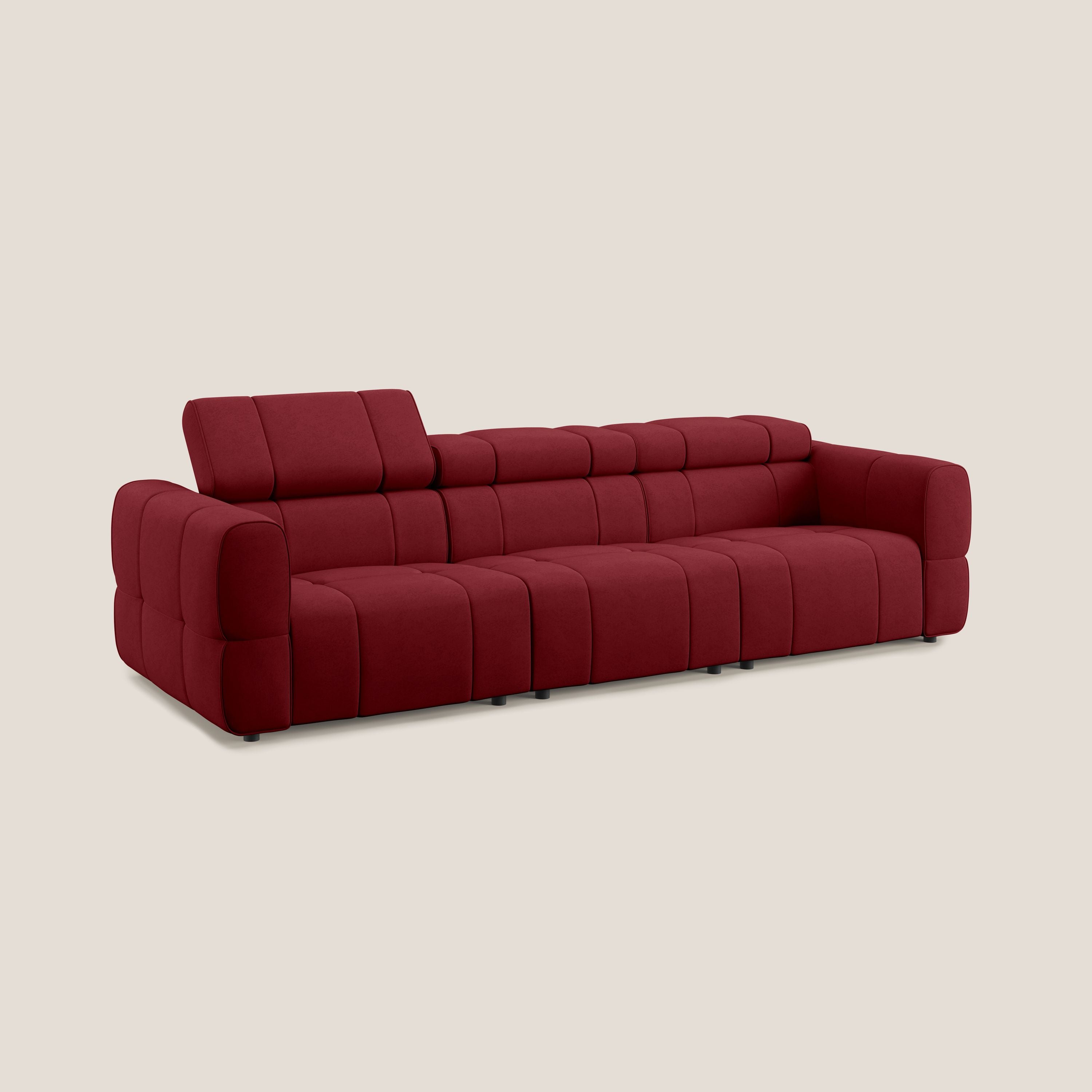 Giotto Divano modulare a 3 sedute con opzione relax elettrico in microfibra effetto velluto impermeabile T09 rosso - divani.store