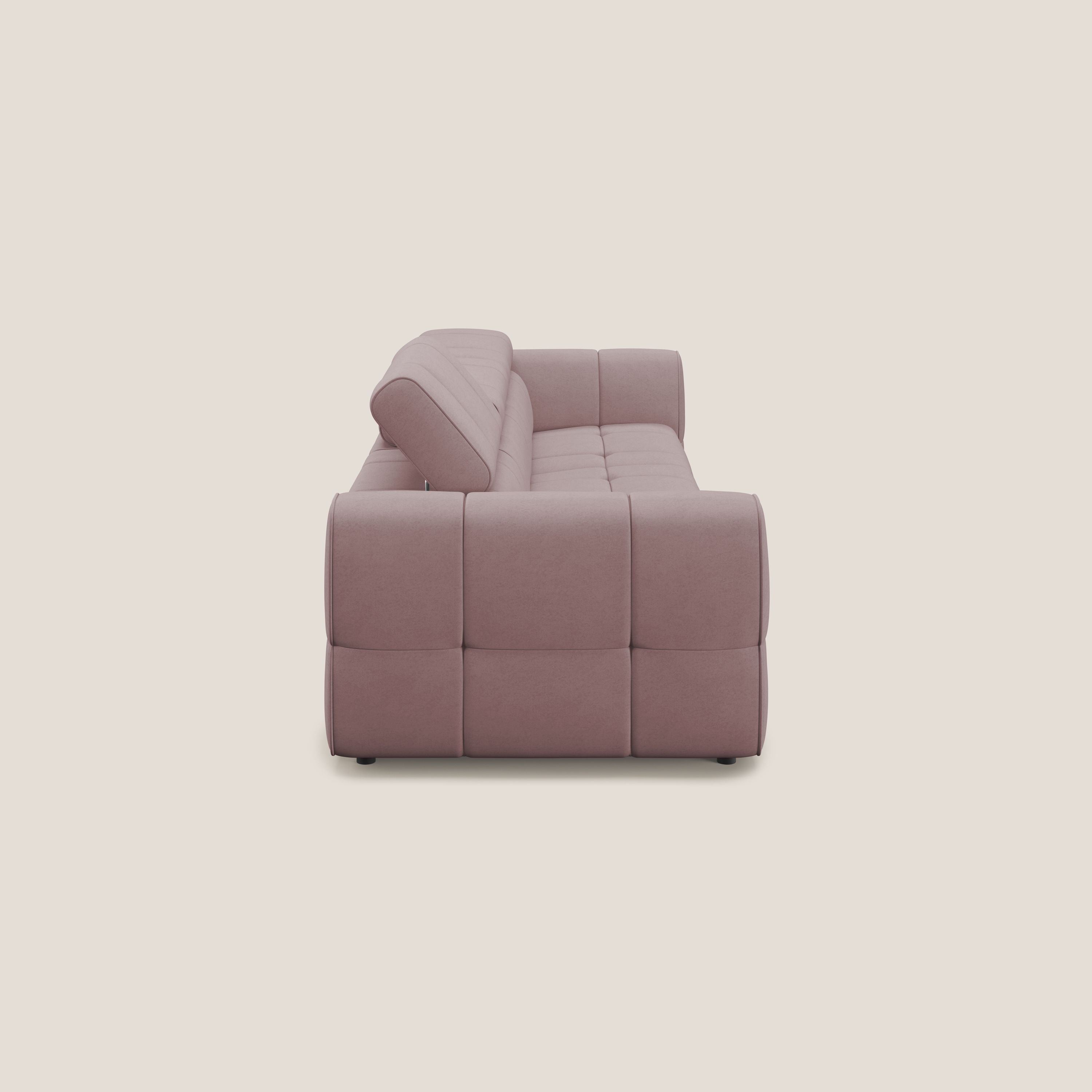 Giotto Divano modulare a 3 sedute con opzione relax elettrico in microfibra effetto velluto impermeabile T09 rosa - divani.store