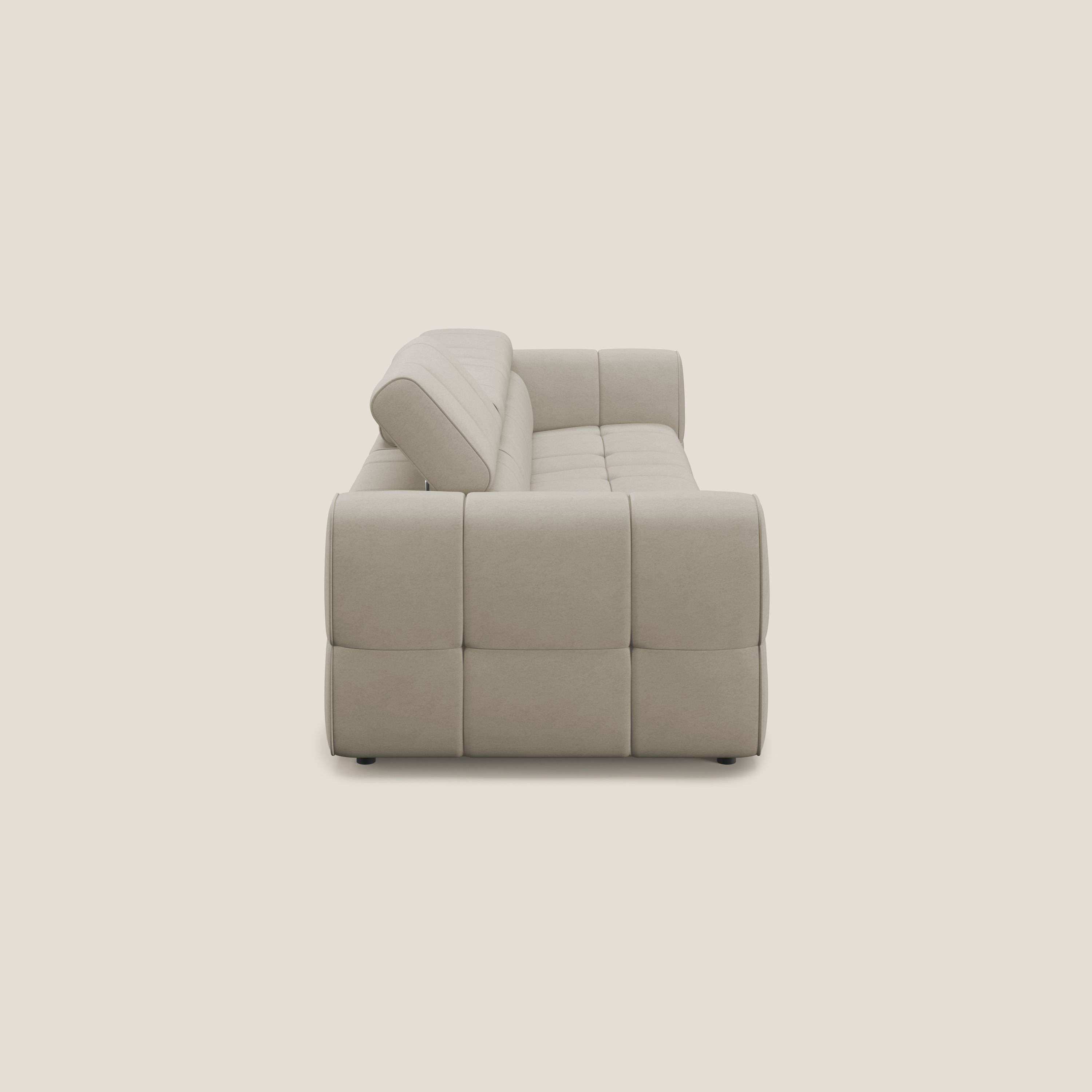 Giotto Divano modulare a 3 sedute con opzione relax elettrico in microfibra effetto velluto impermeabile T09 beige - divani.store