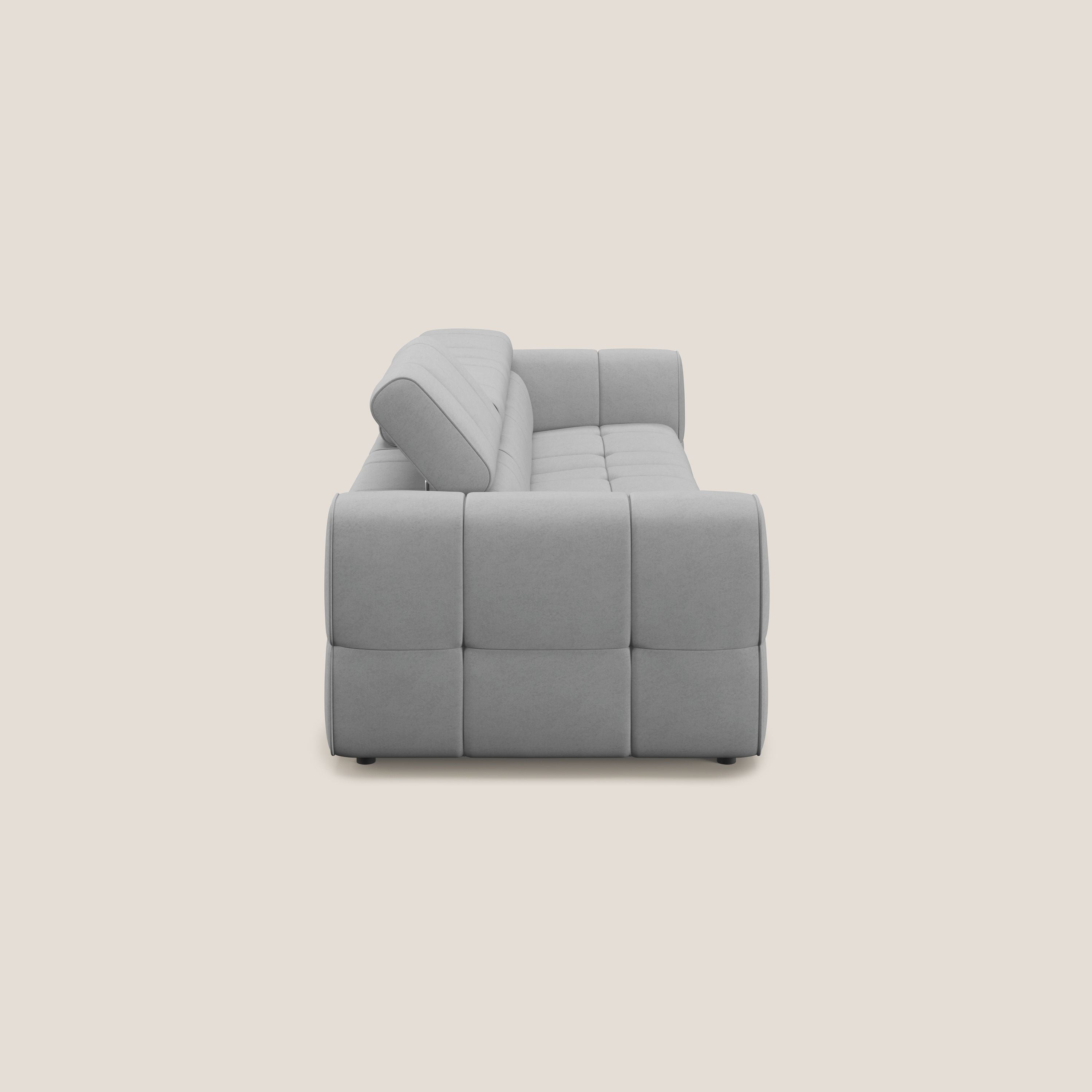 Giotto Divano modulare a 3 sedute con opzione relax elettrico in microfibra effetto velluto impermeabile T09 grigio chiaro - divani.store