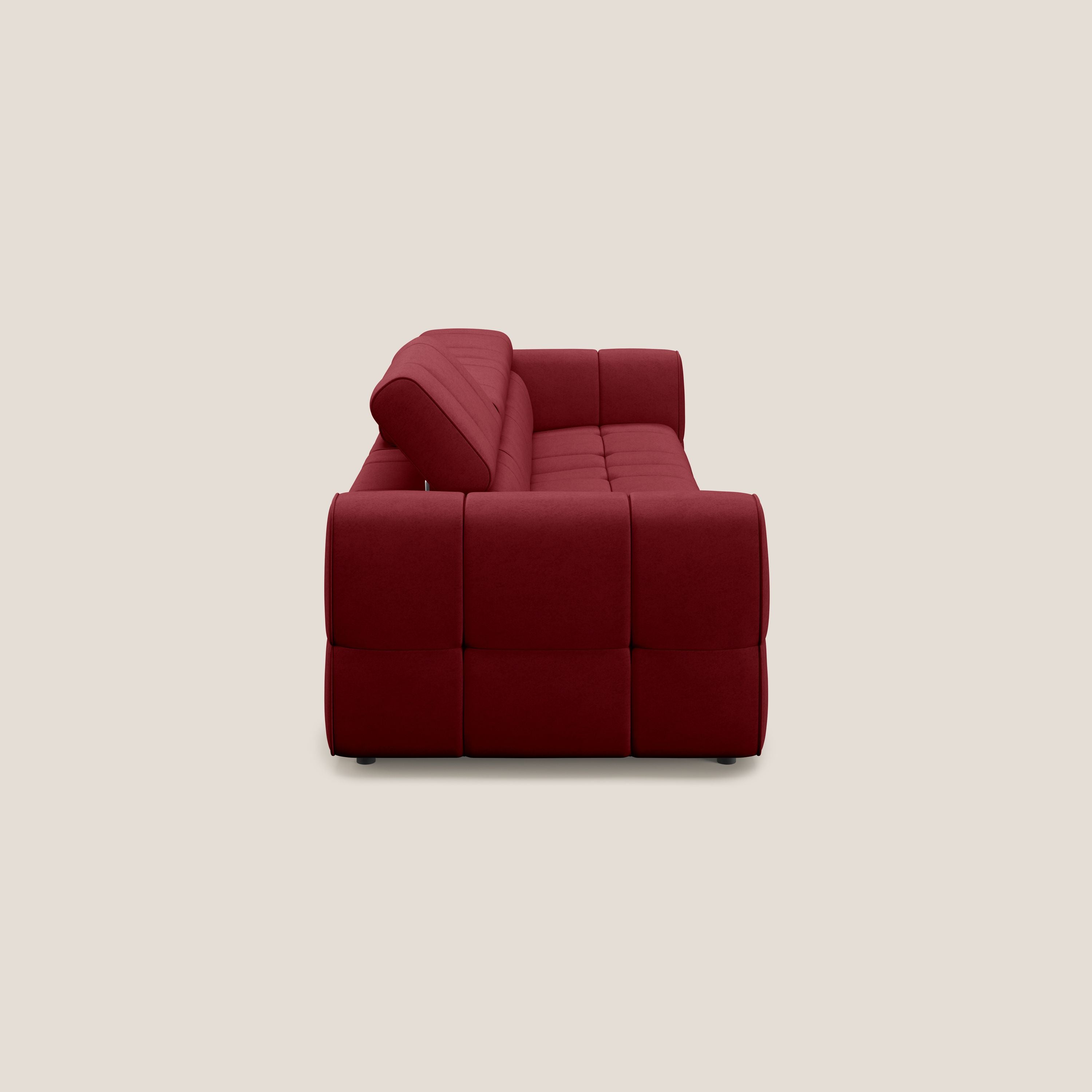 Giotto Divano modulare a 3 sedute con opzione relax elettrico in microfibra effetto velluto impermeabile T09 rosso - divani.store