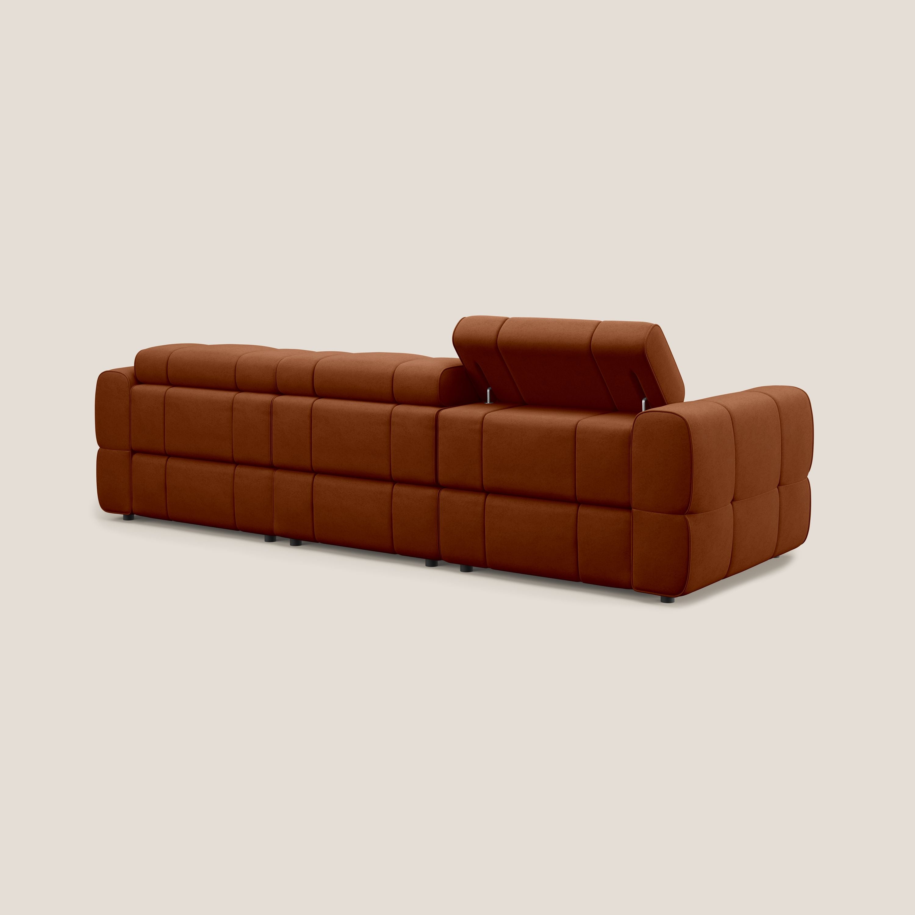 Giotto Divano modulare a 3 sedute con opzione relax elettrico in microfibra effetto velluto impermeabile T09 ruggine - divani.store