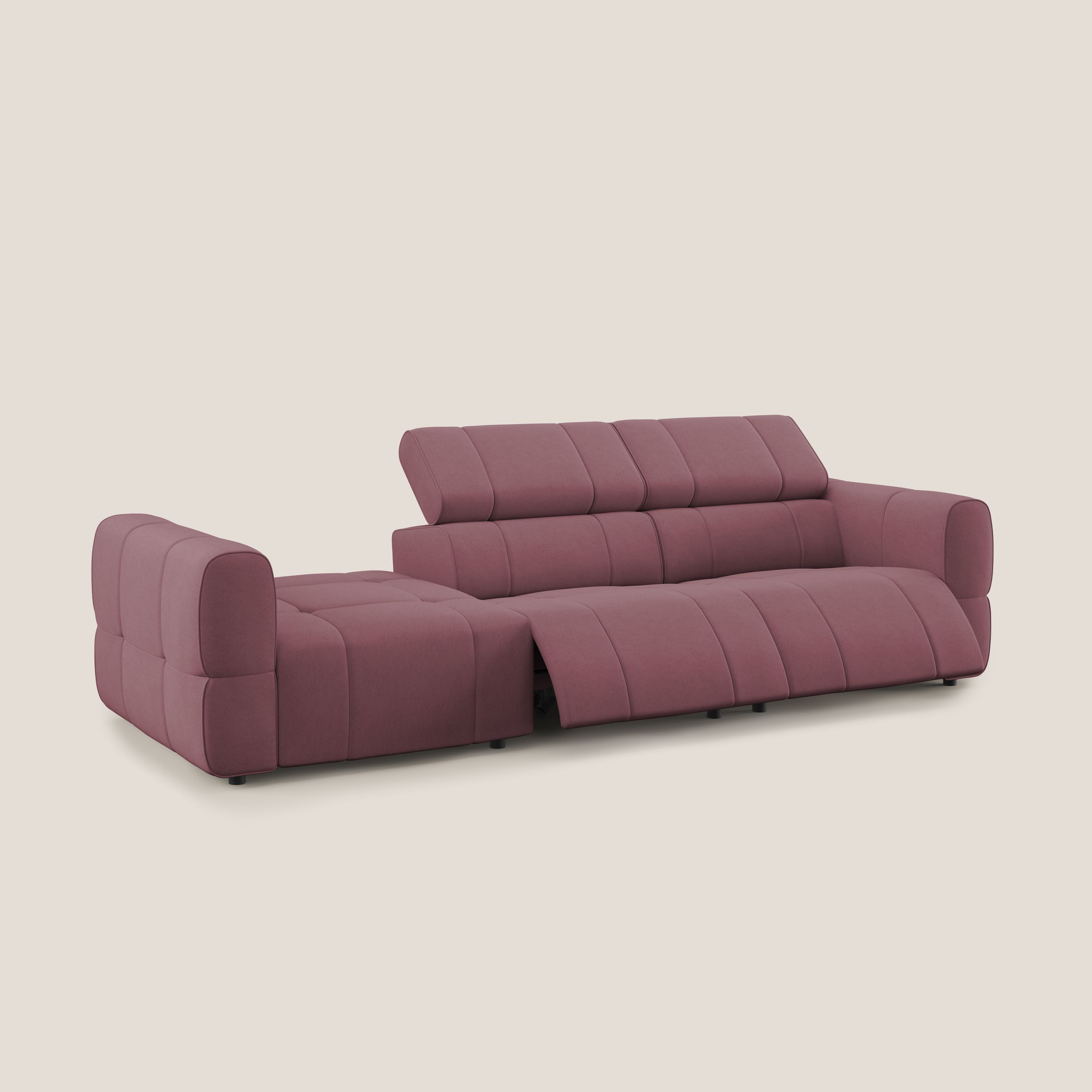Giotto Divano con terminale e opzione relax elettrico in microfibra effetto velluto impermeabile T09 - divani.store