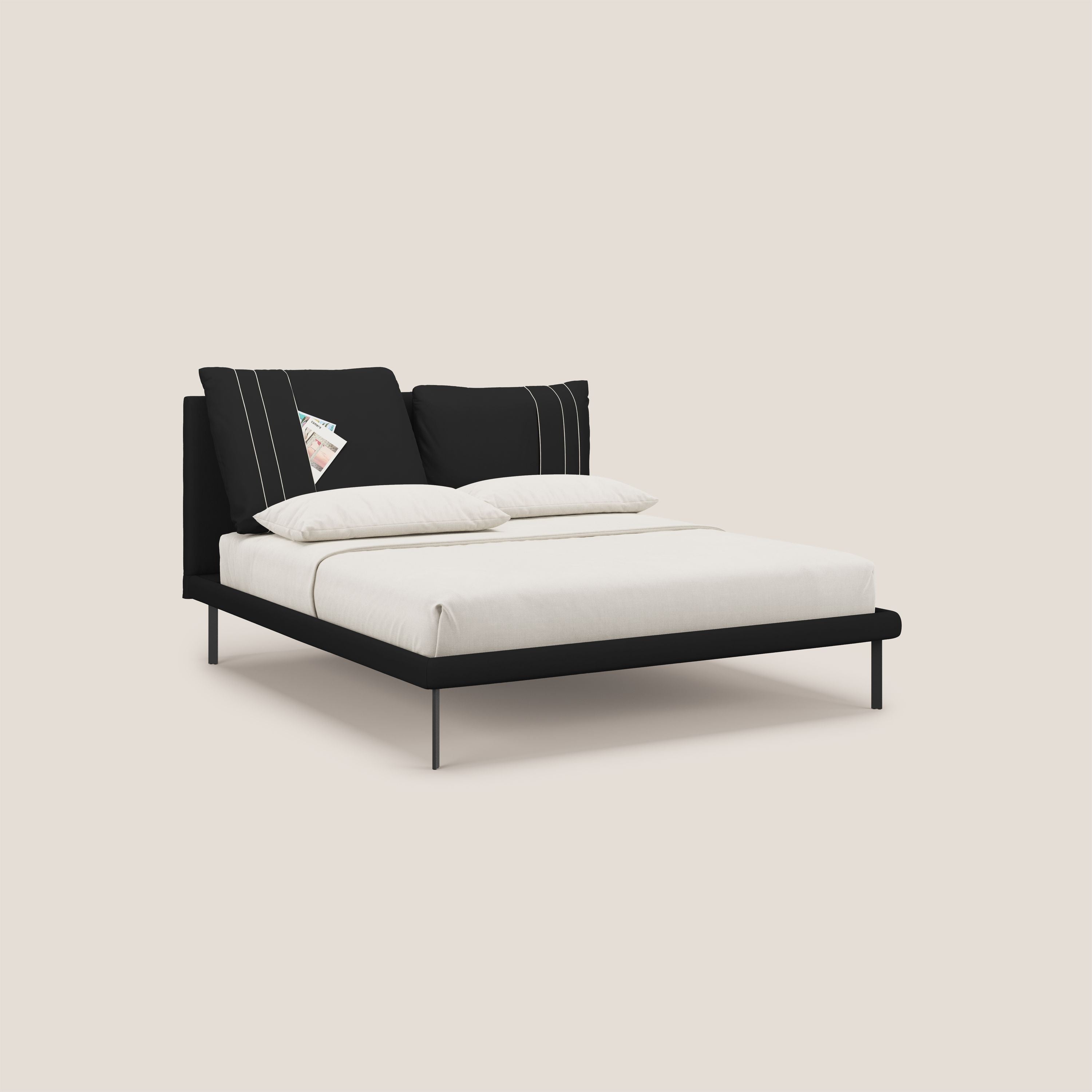 Giselle letto moderno con cuscini testata regolabili con tasche in microfibra impermeabile T11 nero - divani.store