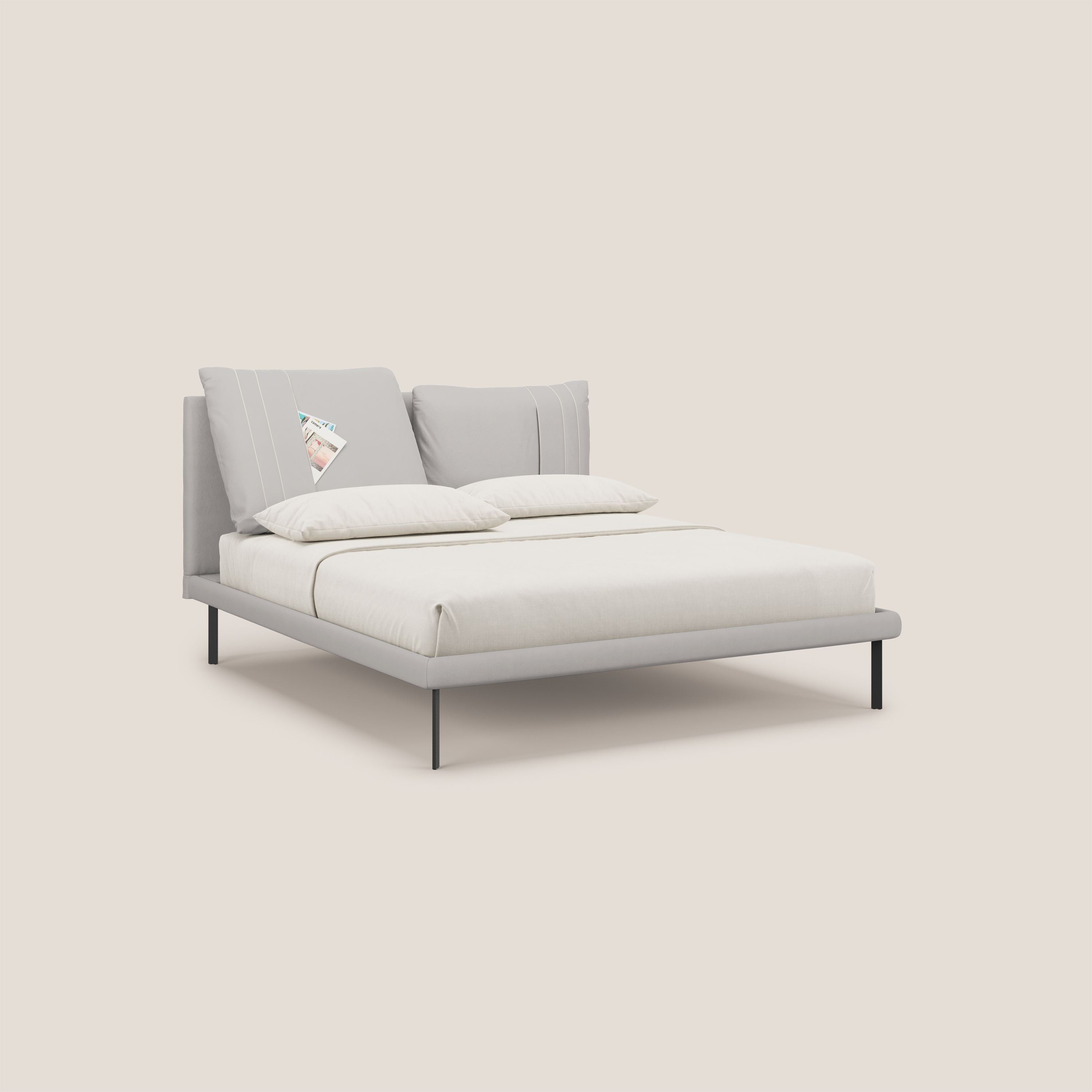 Giselle letto moderno con cuscini testata regolabili con tasche in microfibra impermeabile T11 grigio chiaro - divani.store