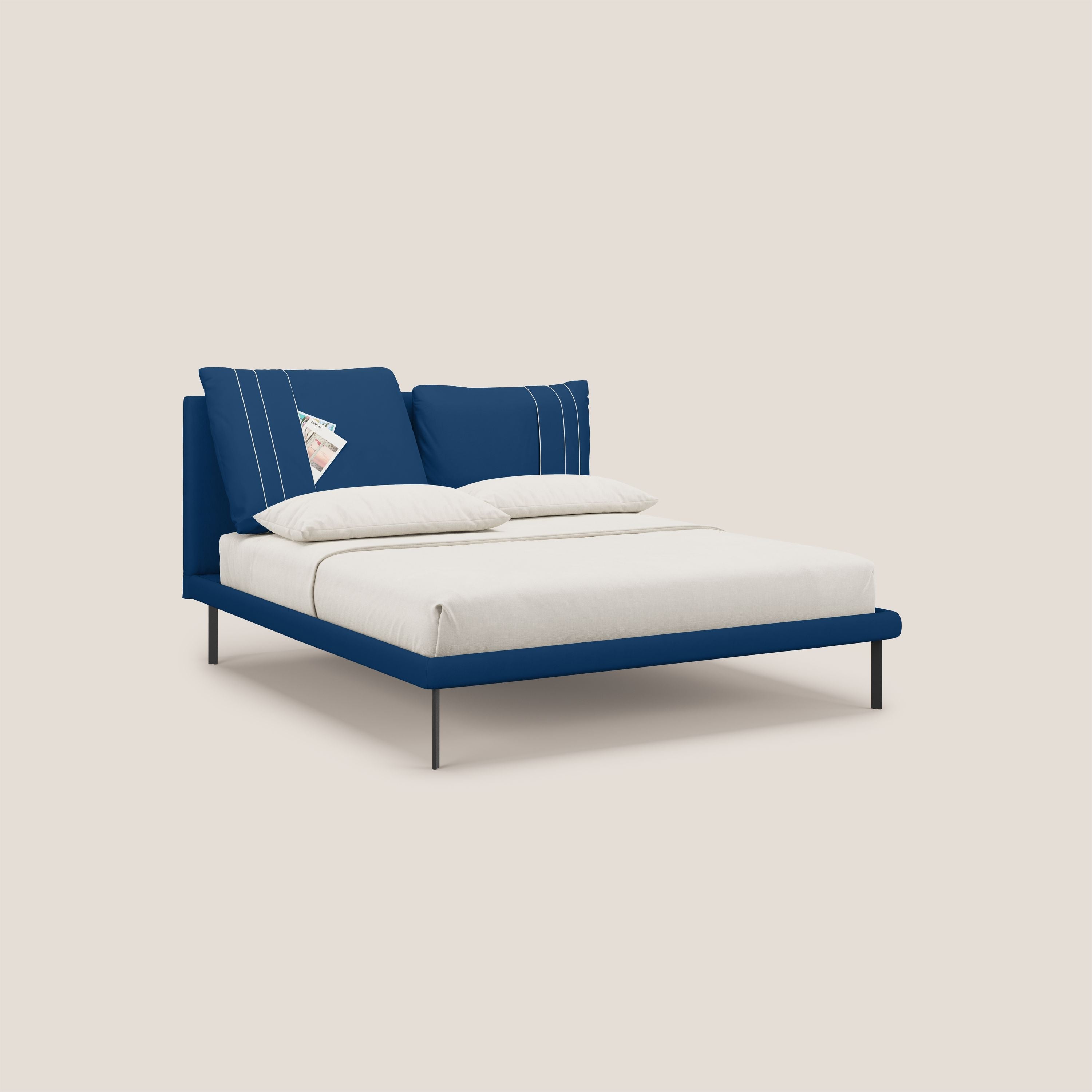 Giselle letto moderno con cuscini testata regolabili con tasche in microfibra impermeabile T11 blu - divani.store