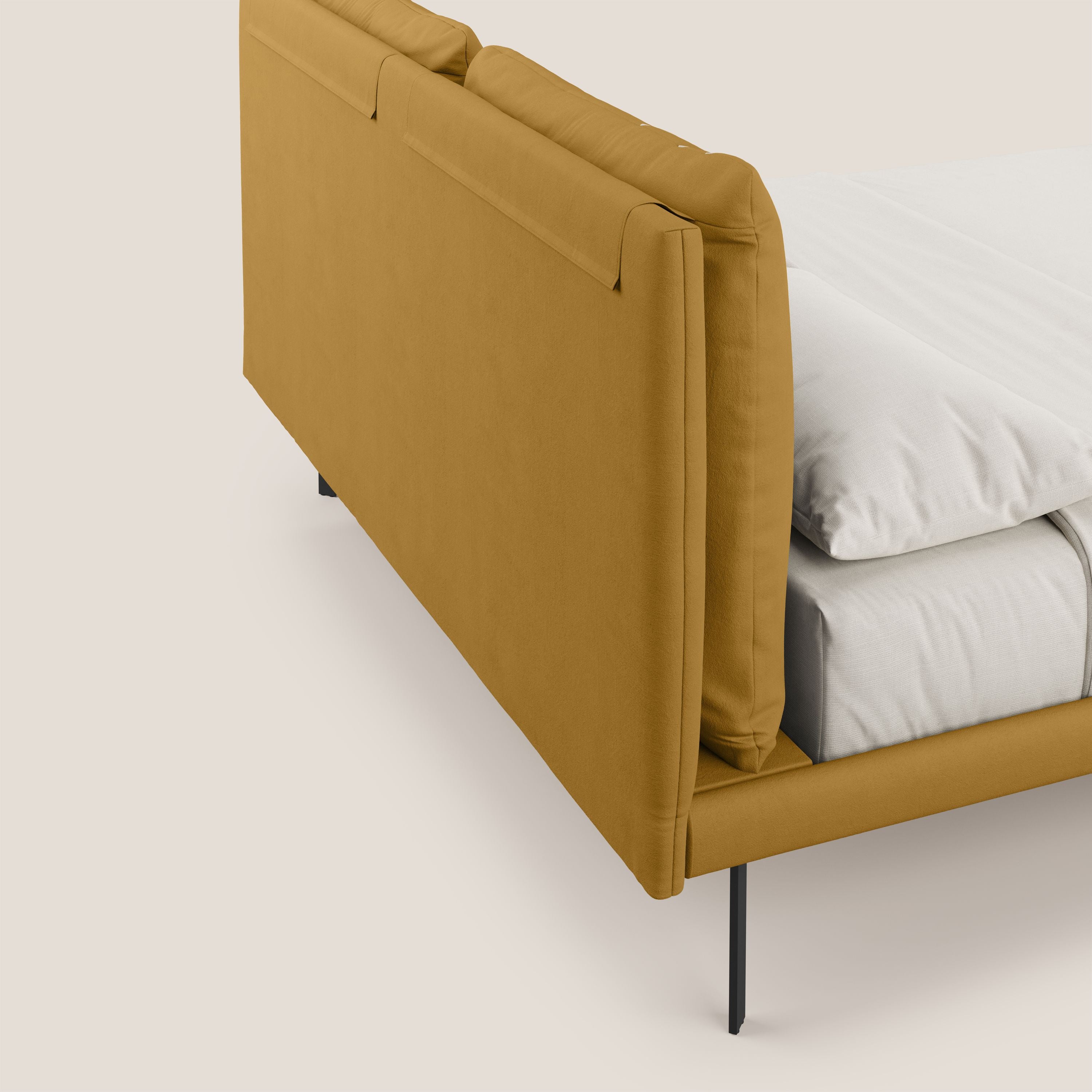 Giselle letto moderno con cuscini testata regolabili con tasche in microfibra impermeabile T11 giallo - divani.store